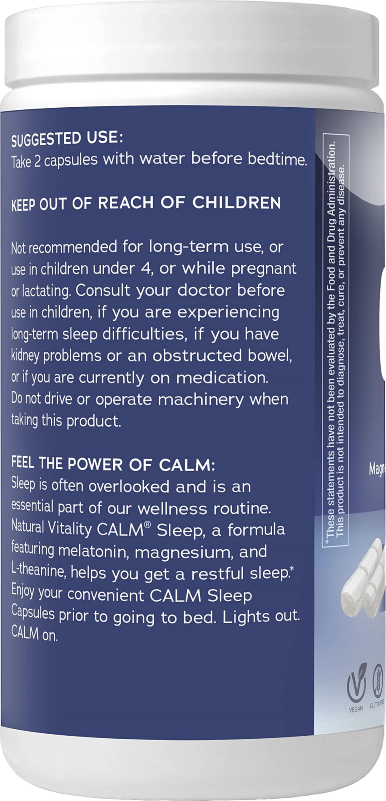 Natural Vitality Calm Sleep Magnesium Supplement, Melatonin & Magnesium Citrate, Sleep Aid Capsules, Gluten Free, Vegan, Non-GMO, Helps The Body Ease Into Sleep, 120 Capsules - Image 9