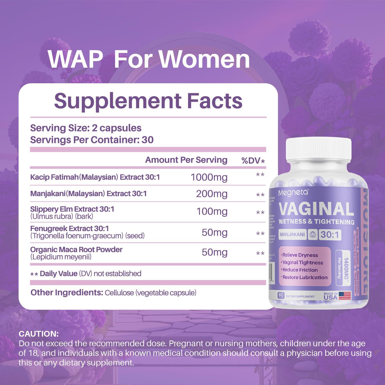 Vaginal Tightening Capsules for Women – Kacip Fatimah, Manjakani & Slippery Elm – Support Elasticity, pH Balance & Intimate Dryness Relief – 60 Vegan Capsules – No Gel or Cream Needed - Image 5