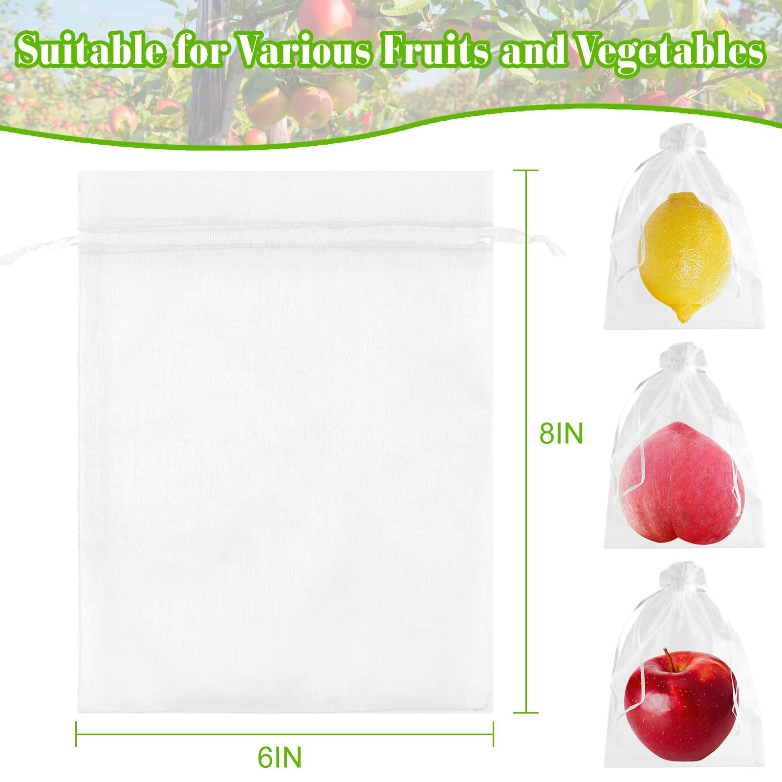 Morcheiong 60pcs Reusable Netting Mesh Bags - 6" x 8", Garden Fruit Protection with Drawstring (White) - Image 2