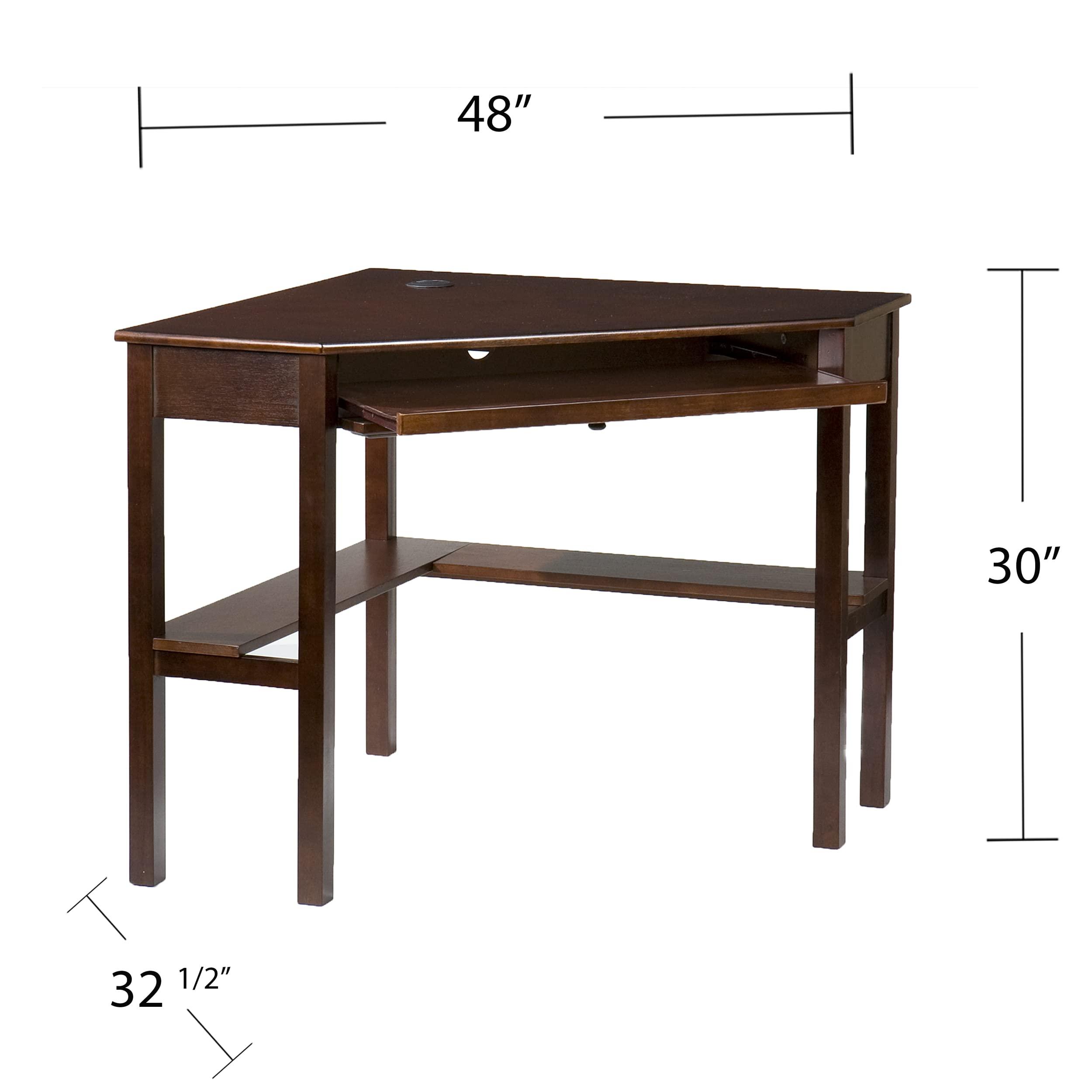 SEI Furniture Space Saving Corner Computer Slide Out Keyboard Tray Desk, Espresso - Image 3