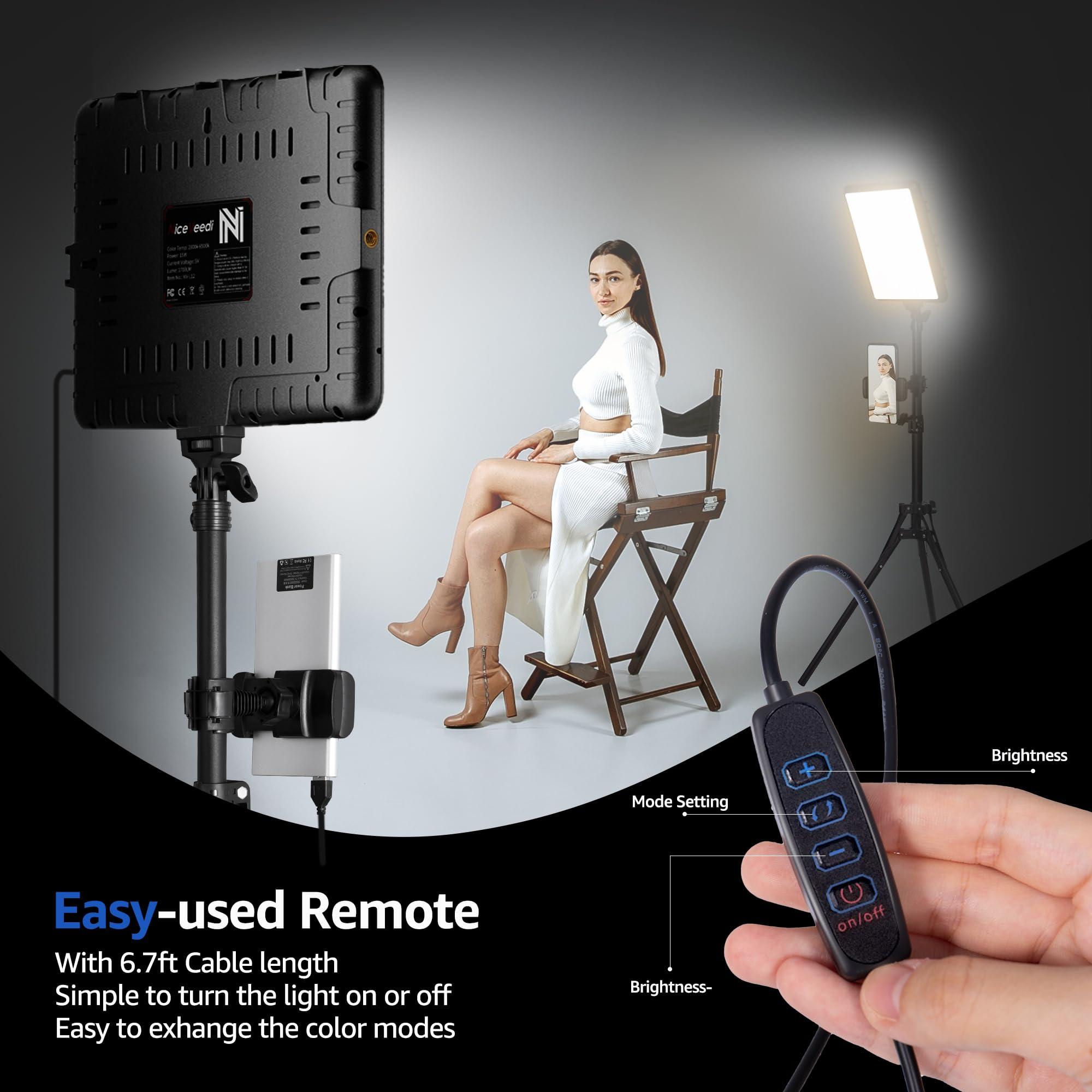 2-Pack LED Video Light Kit, NiceVeedi Studio Light, 2800-6500K Dimmable Photography Lighting Kit with Tripod Stand&Phone Holder, 73" Stream Light for Video Recording, Game Streaming, YouTube - Image 2