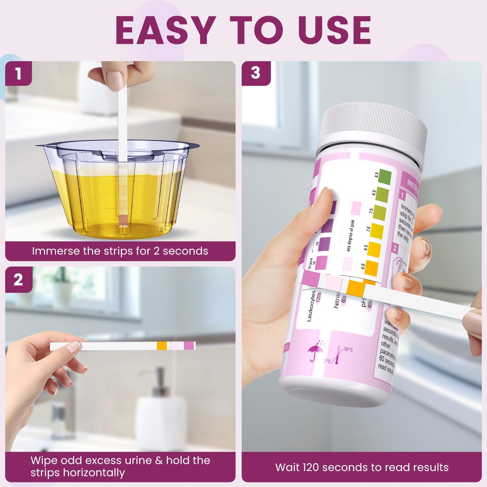 UTI Test Strips for Women: 50ct 3-1 Urinary Tract Infection Treatments Test Strips for UTI & Bladder, Accurate Readings at Home, Urine Dipstick Kit for Urinalysis 50 Strips + 50 Cups - Image 5