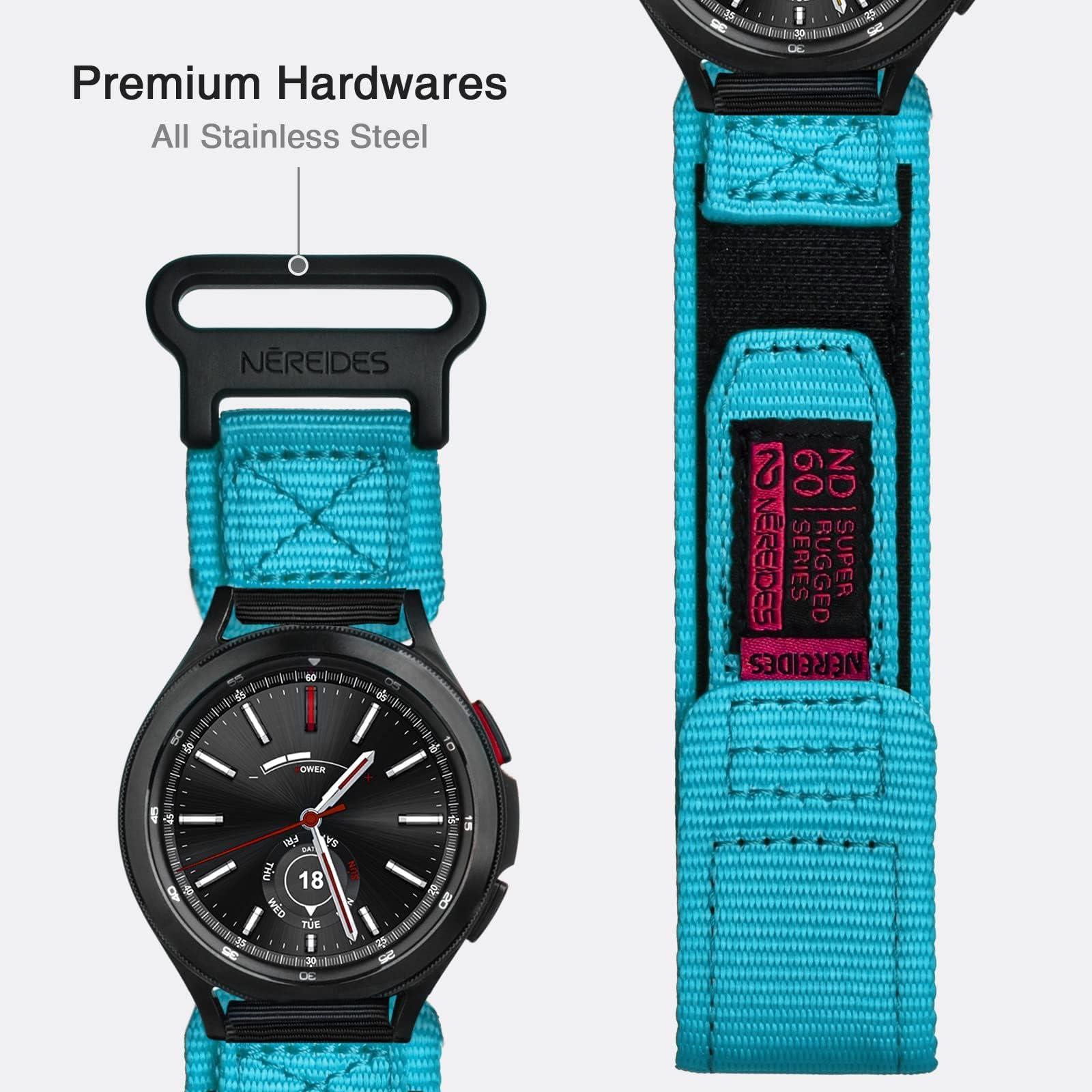 Nereides Band Compatible with Samsung Galaxy Watch 7 6 5 4 40mm 44mm/Watch 6 4 Classic/Galaxy Watch 5 Pro/Galaxy Watch 3/Classic 41mm/Active 2, 20mm Nylon Sports Strap for Men Women(Blue,L) - Image 4