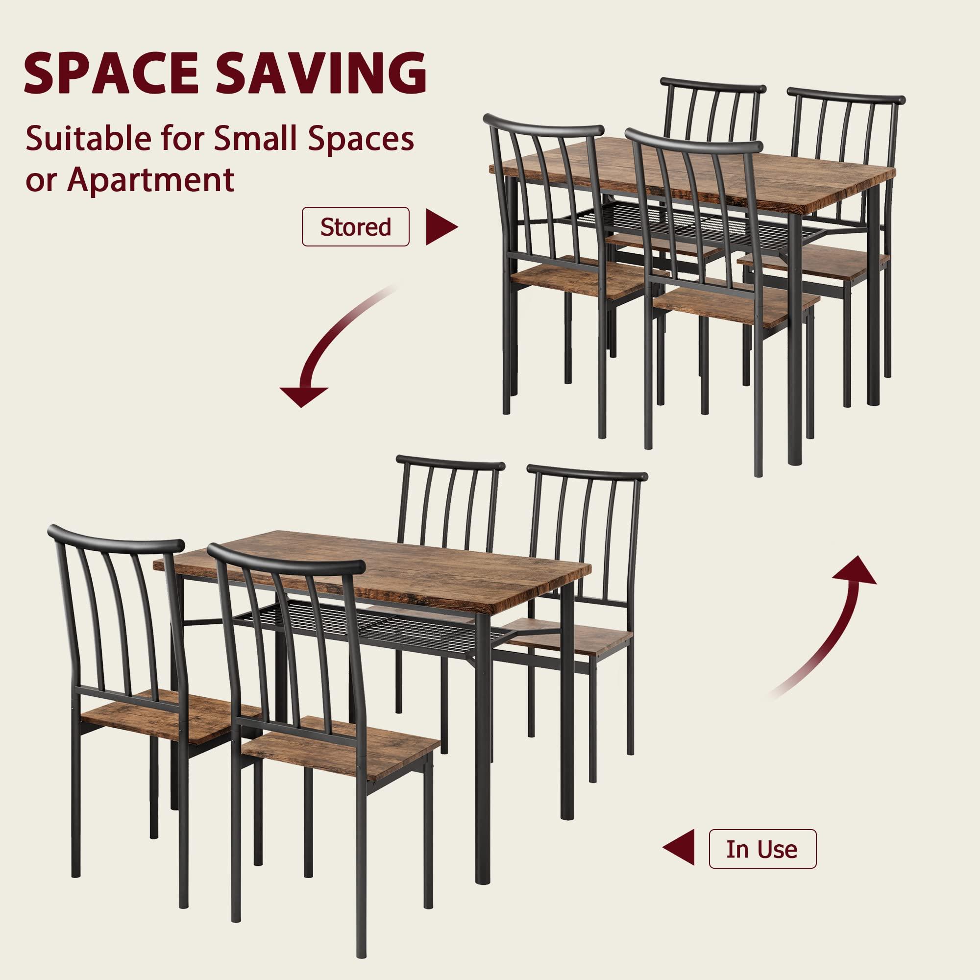 Alkmaar 5 Piece Kitchen Chairs 4, Dining Table Set with Wine Rack, Rectangular Dining Table for Small Space, Apartment - Image 6
