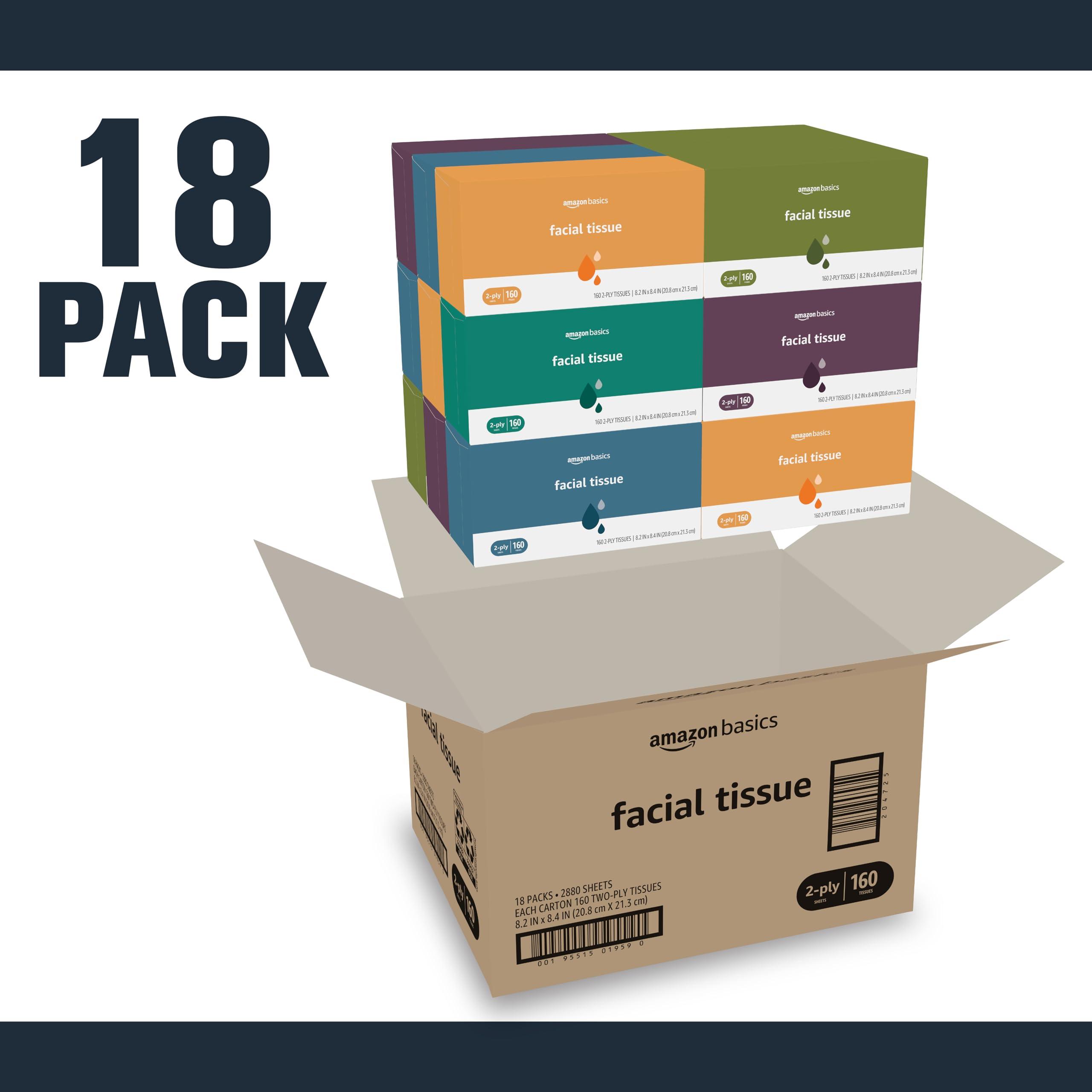 Amazon Basics Facial Tissue, 2-Ply, 2880 Count (18 Packs of 160), (Packaging May Vary) - Image 7