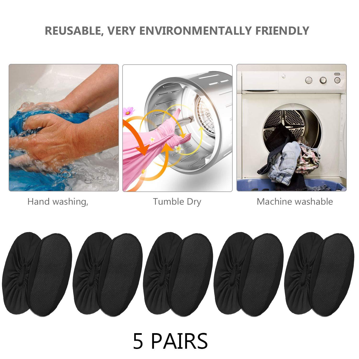 PlasMaller 5 Pairs Black Filmy Mesh Non Slip Washable Reusable Shoes Covers For Household Thickened Boot, S - Image 6