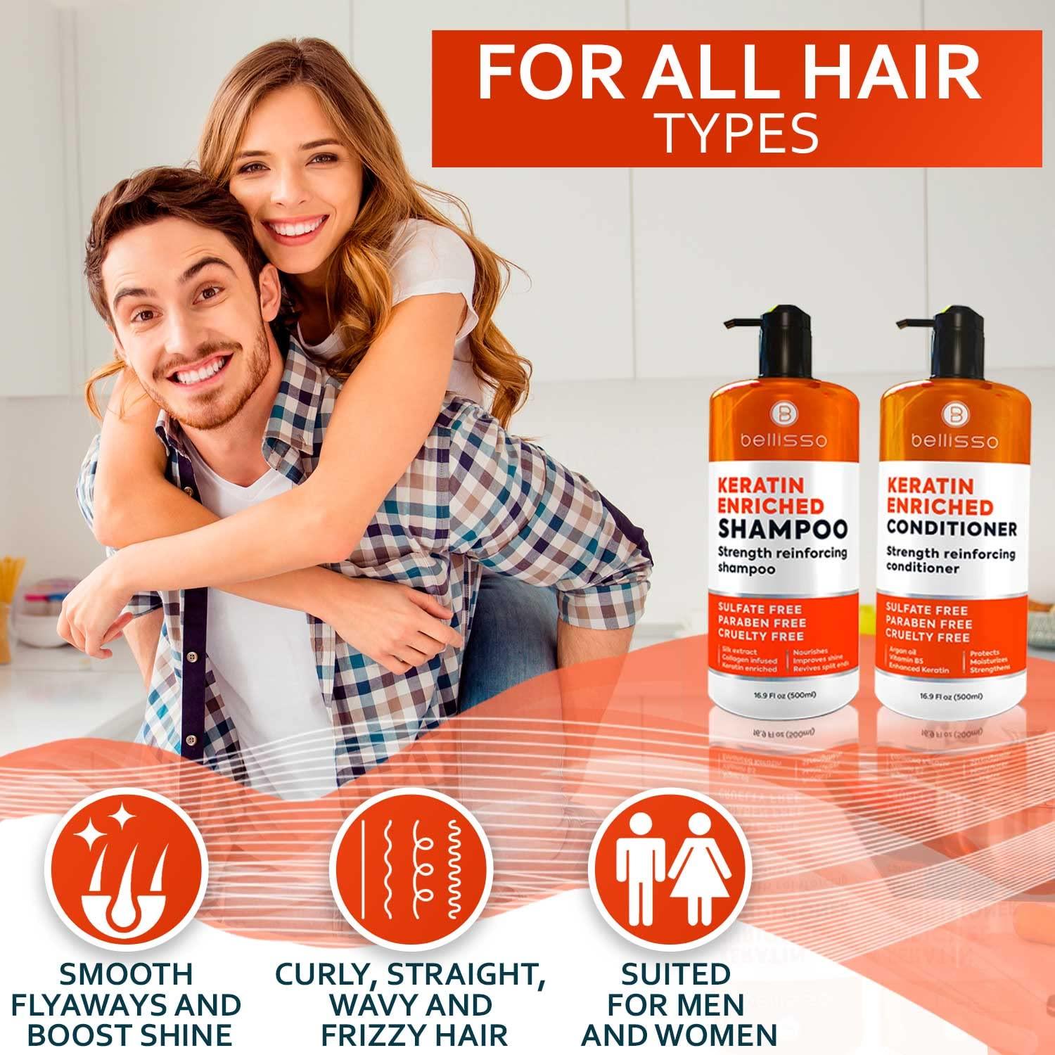 Keratin Shampoo and Conditioner Set - Sulfate Free and Paraben Free - Salon Thickening Treatment for Dry, Damaged, Curly, Frizzy, Straight or Color Treated Hair - Anti Frizz Formula for Women and Men - Image 6
