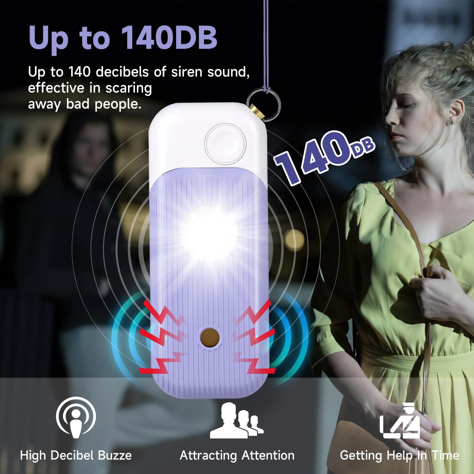 Personal Safety Alarm for Women - 140dB Self Defense Keychains Siren Whistle with Sos LED Strobe Light Personal Emergency Security Safe Devices Key Chain Alarms in 5 Pop Colors - Purple - Image 3