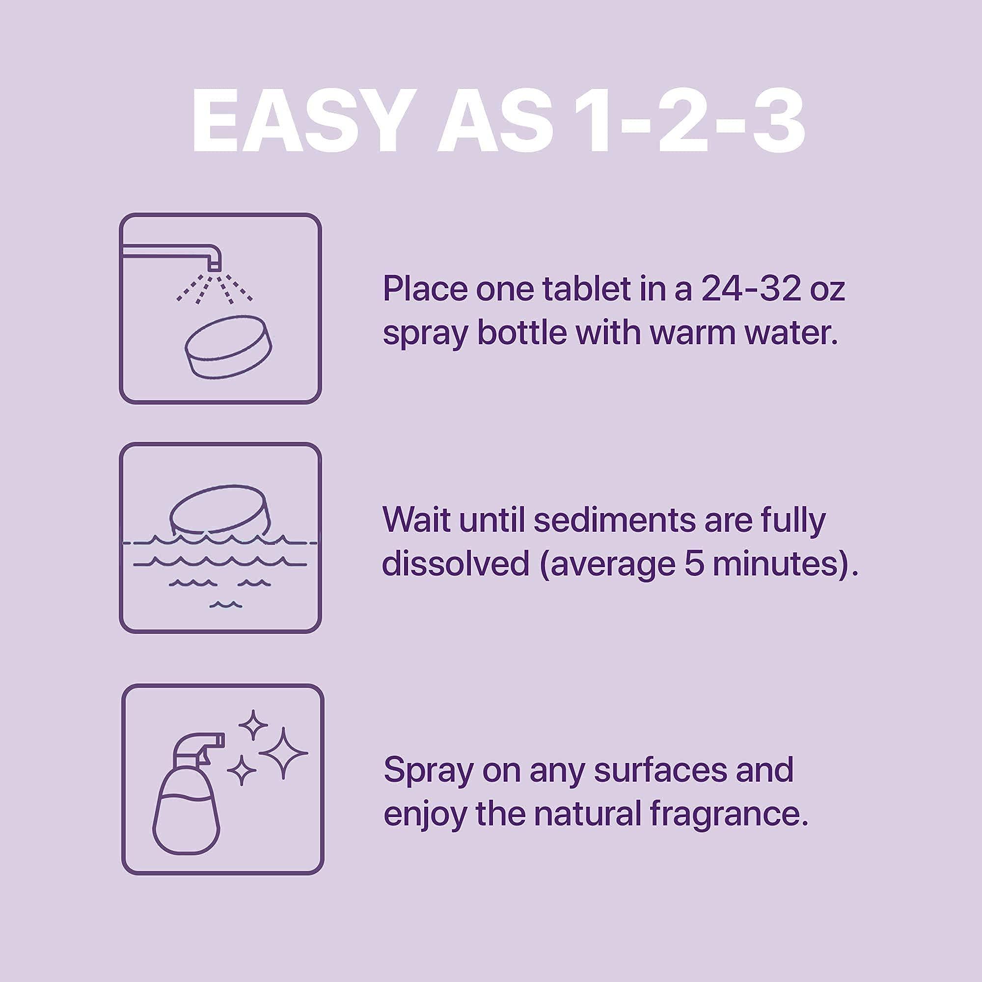 Nune Multi-Purpose Cleaner Refills - All Purpose Cleaning Tablets 6 Pack - 144 fl oz total (24 fl oz each) - Shower, Counter, Floor, Furniture, Bathroom - Non-Toxic and Effective - Lavender Fragrance - Image 7