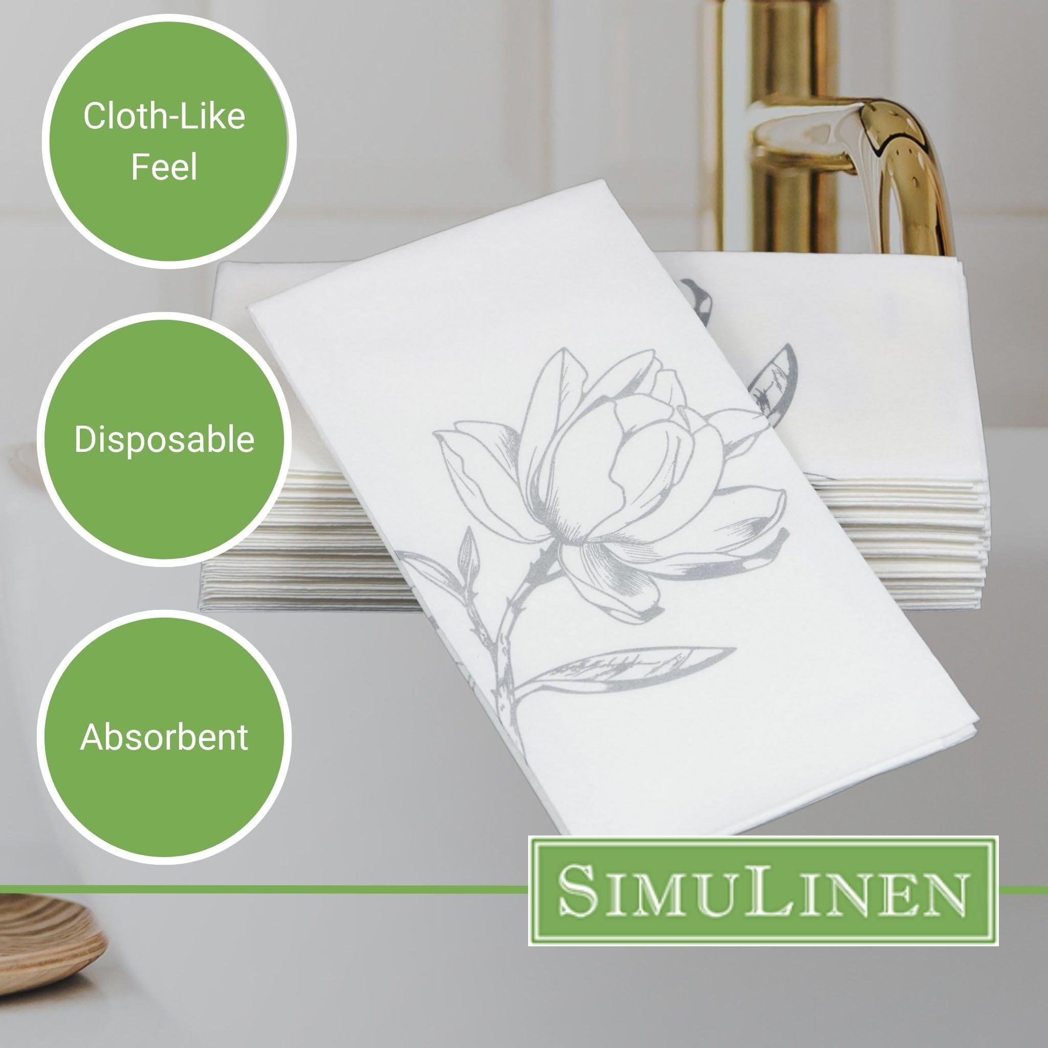 SimuLinen Silver Magnolia Disposable Bathroom Guest Towels - Folded, Single-Use, Kosher Paper Towels, 12x17", 100ct (Made in USA) - Image 5