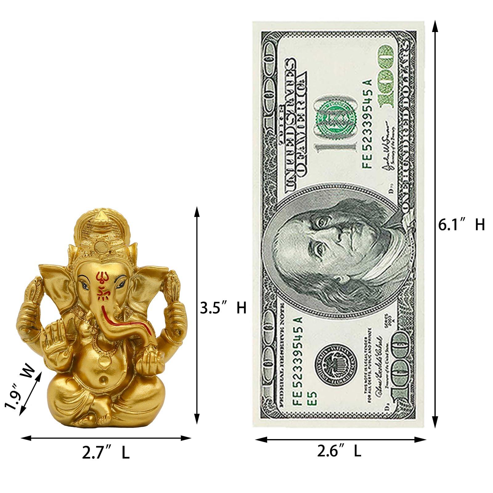 Indian God Lord Ganesh Statue - Hindu God Golden Ganesha Idol Figurines for Car Dashboard Decor Hindu Gift Indian India Home Temple Mandir Pooja Item Diwali Gifts Room Altar Decor - Image 3