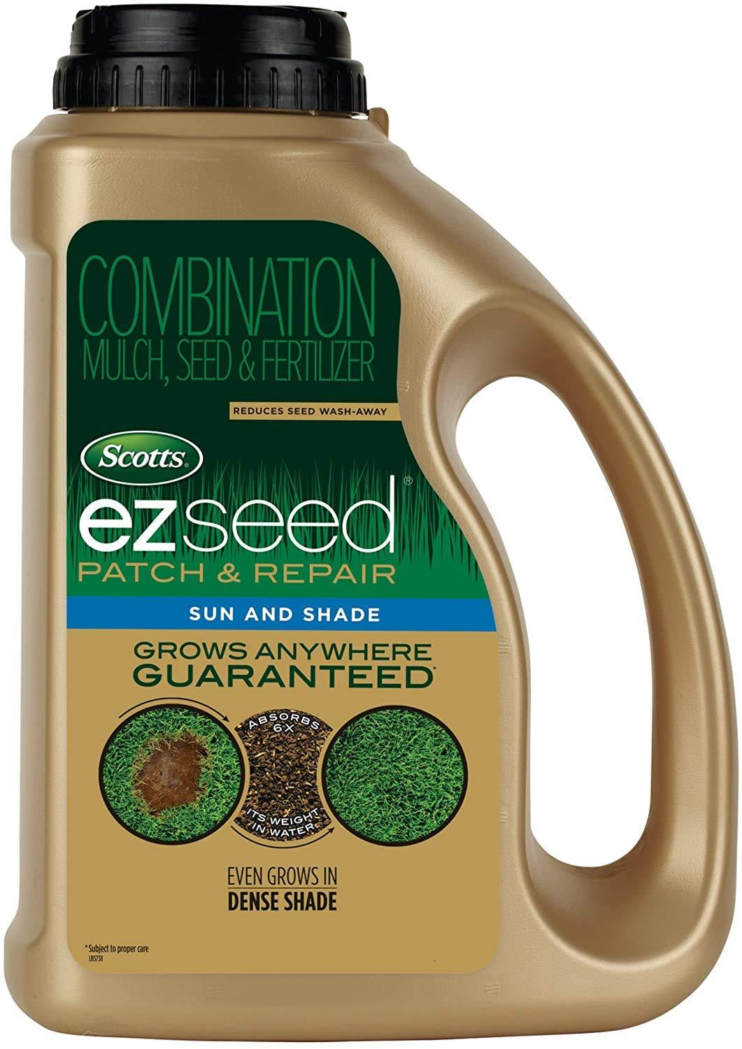 Scotts EZ Seed Patch & Repair Sun and Shade Mulch, Grass Seed, Fertilizer Combination for Bare Spots and Repair, 3.75 lb, Brown