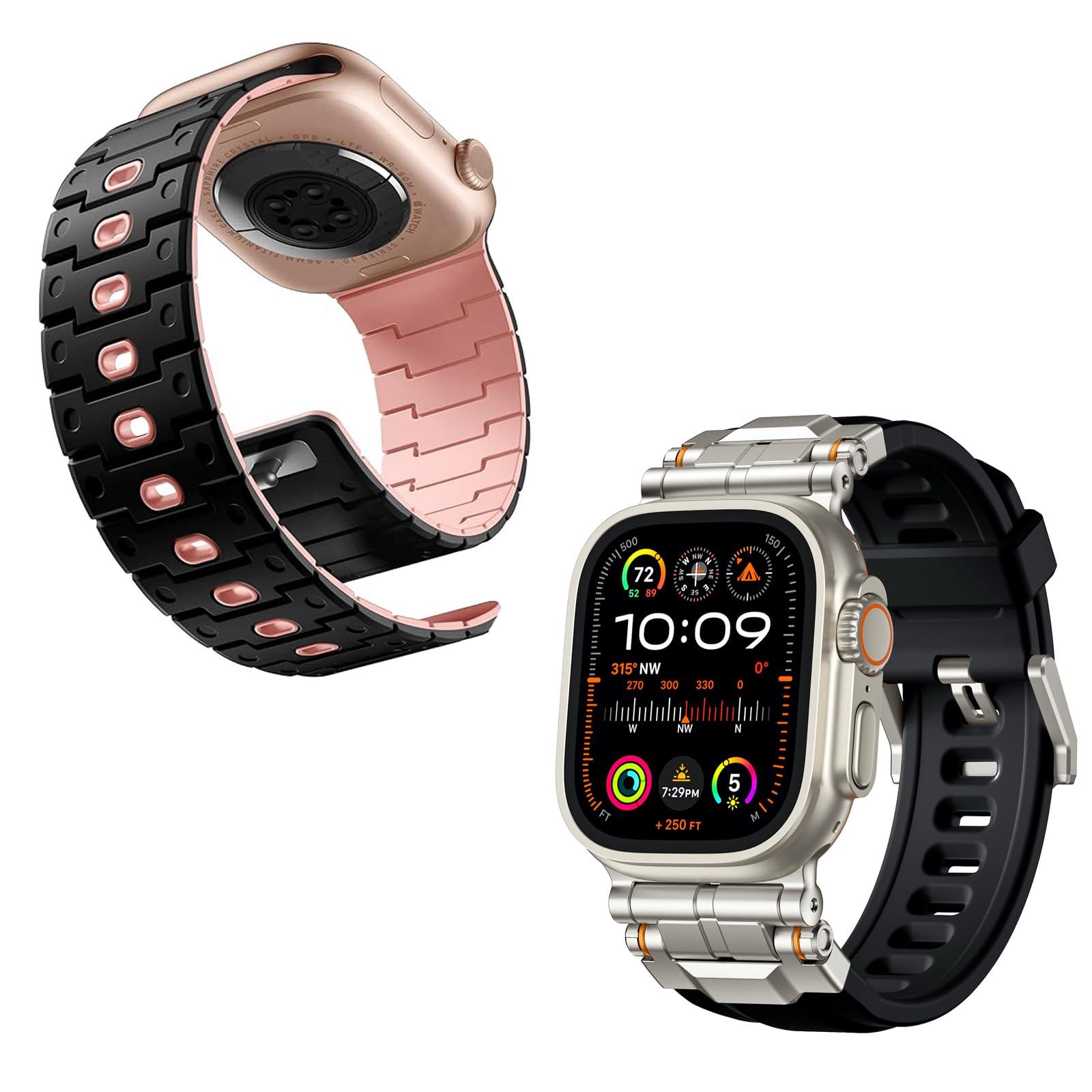 Bandletic Magnetic Watchband + Sport Rugged Strap Compatible with Apple Watch Ultra 2/Ultra Band 49mm - Waterproof Strap for for iWatch Series SE2/SE/10/9/8/7/6/5 46mm 45mm 44mm 42mm (Series 3/2/1)