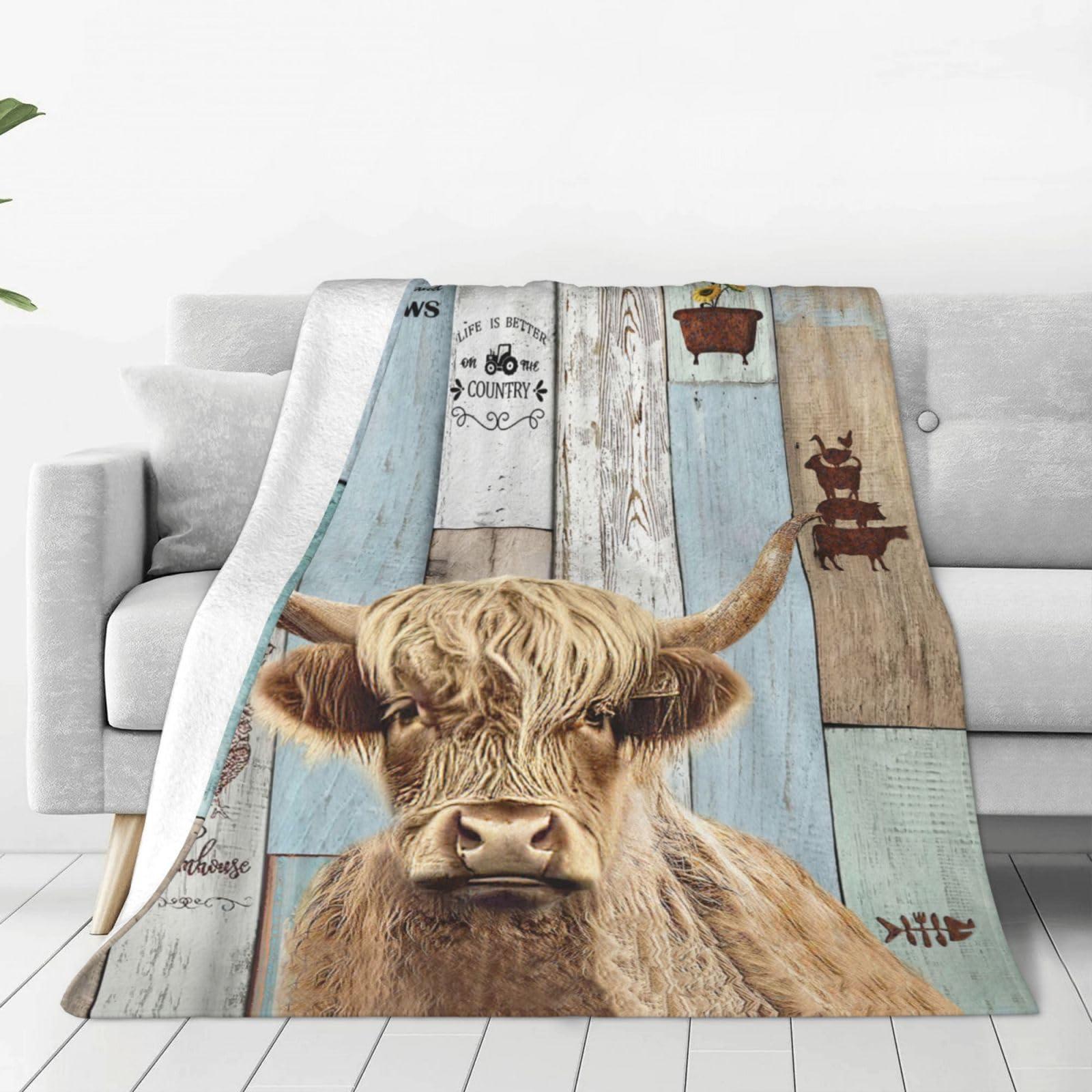 Highland Cow Blanket Highland Cattle Decor Throw Blanket Farmhouse Cow Blanket Gifts for Girls Boys Super Warm Soft Plush Lightweight Fleece Flannel Bedding Blanket for Kids Adults Men Women 50"X40" - Image 2