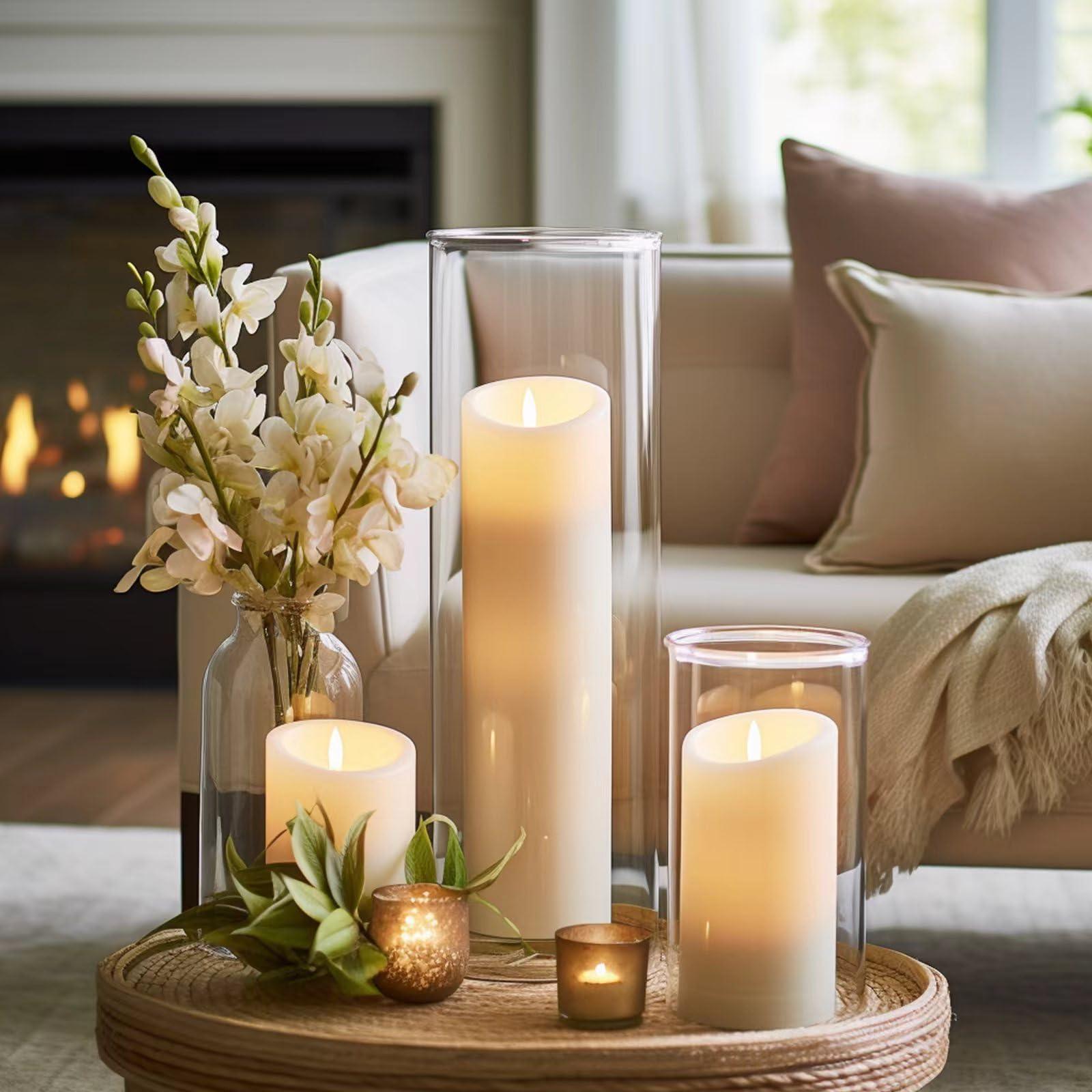 Set of 12 White Pillar Candles with Glass Cylinder Vases Clear Hurricane Glass Candle Holders for Centerpieces Ideal for Weddings Parties and Decor Sandraheer - Image 6