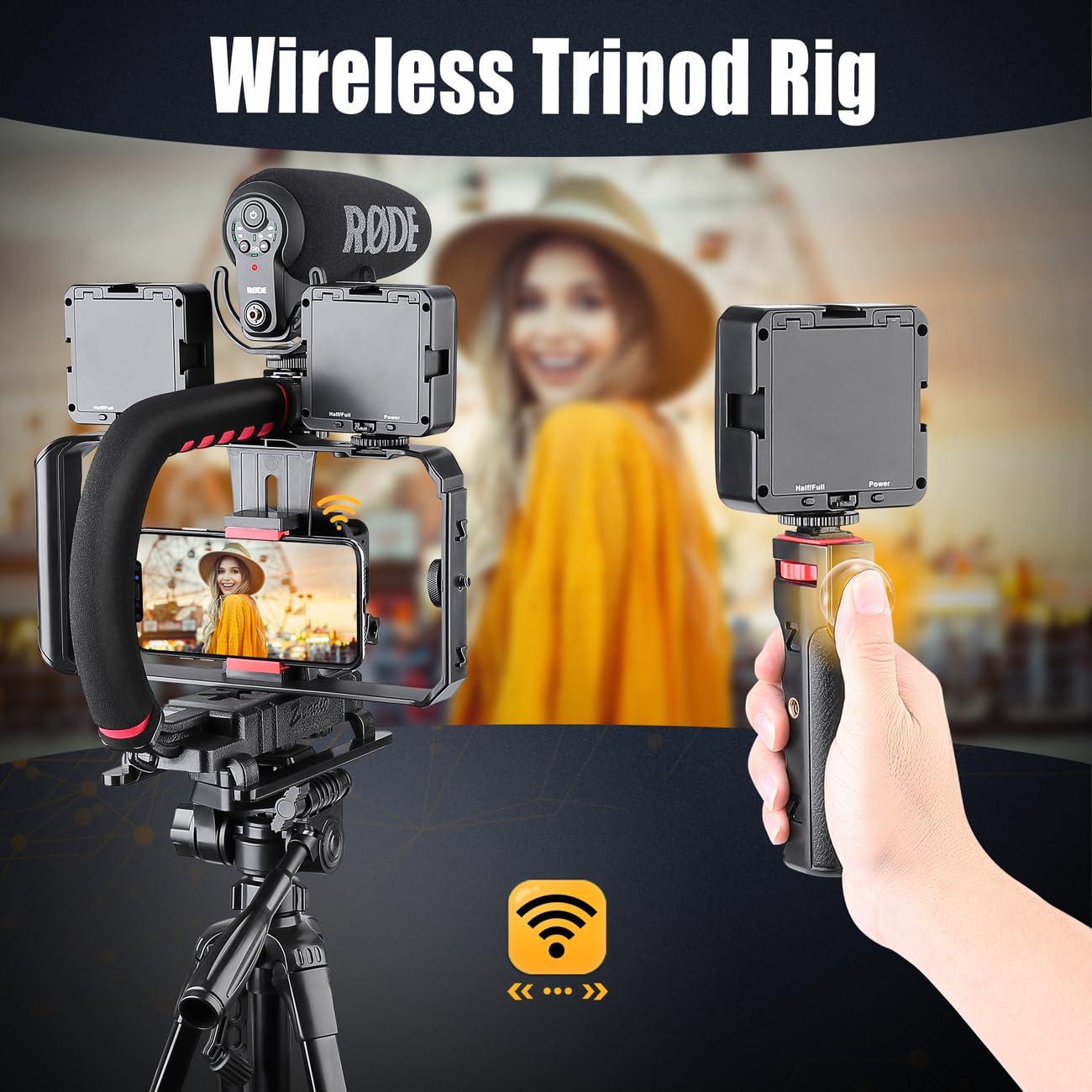 Zeadio Camera Handheld Stabilizer with Smartphone Video Cage Rig, Triple Cold-Shoe Handle Grip Compatible with All Camera Action Camera DSLR Smartphone - Image 4
