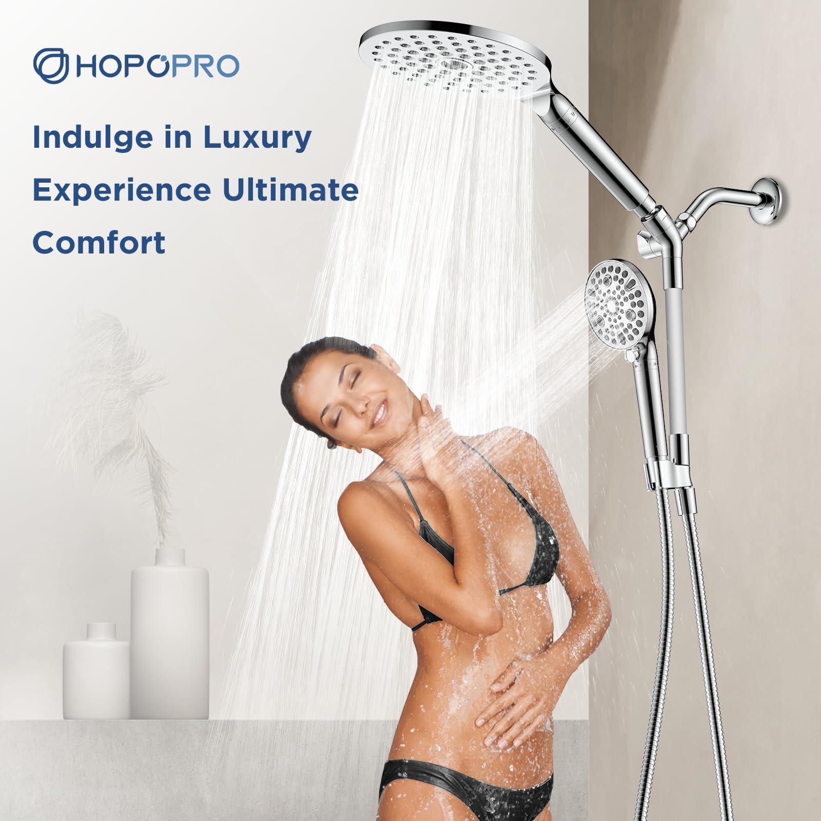 Dual Filtered Handheld Shower Heads Combo, HOPOPRO 15-Mode High Pressure Rainfall Showerheads Combo Set with Filter, for Hard Water, Removes Chlorine, Improves Skin Hair Condition, Chrome - Image 4
