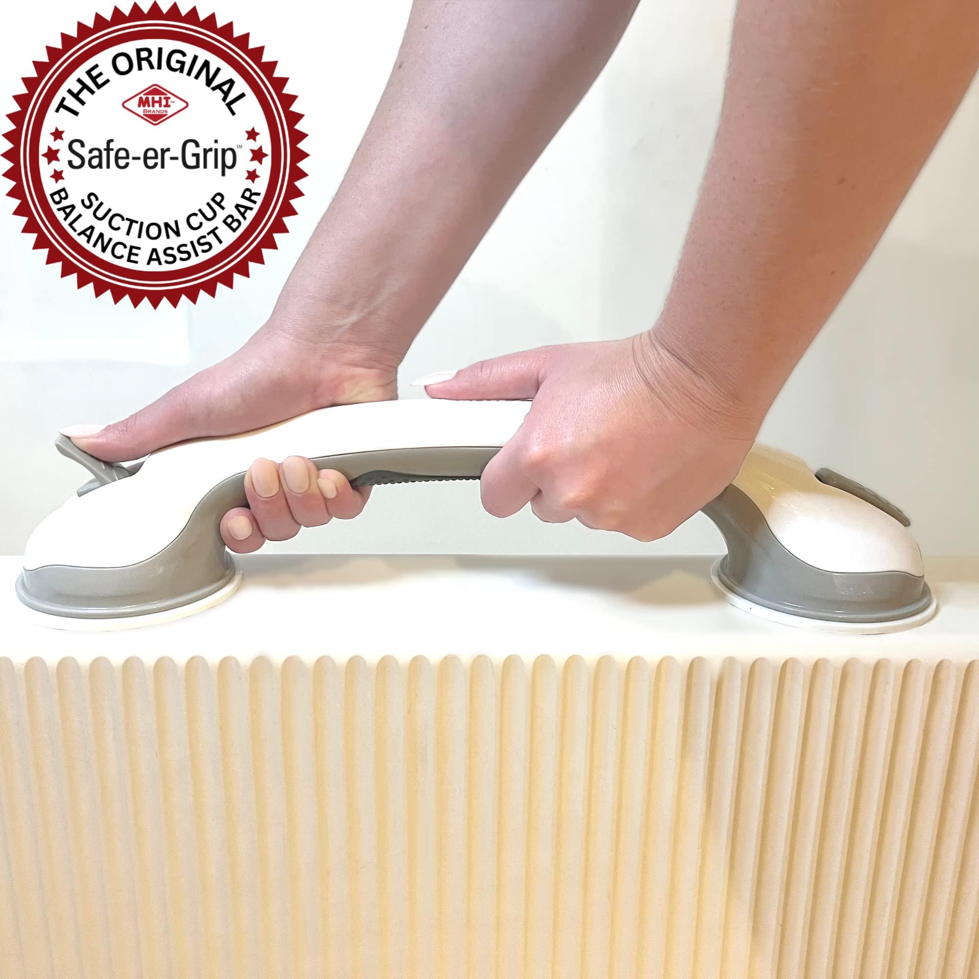Safe-er-Grip Changing Lifestyles Suction Cup Grab Bars For Bathtubs & Showers; Safety Bathroom Assist Handle, White & Grey, 16 Inches - Image 3