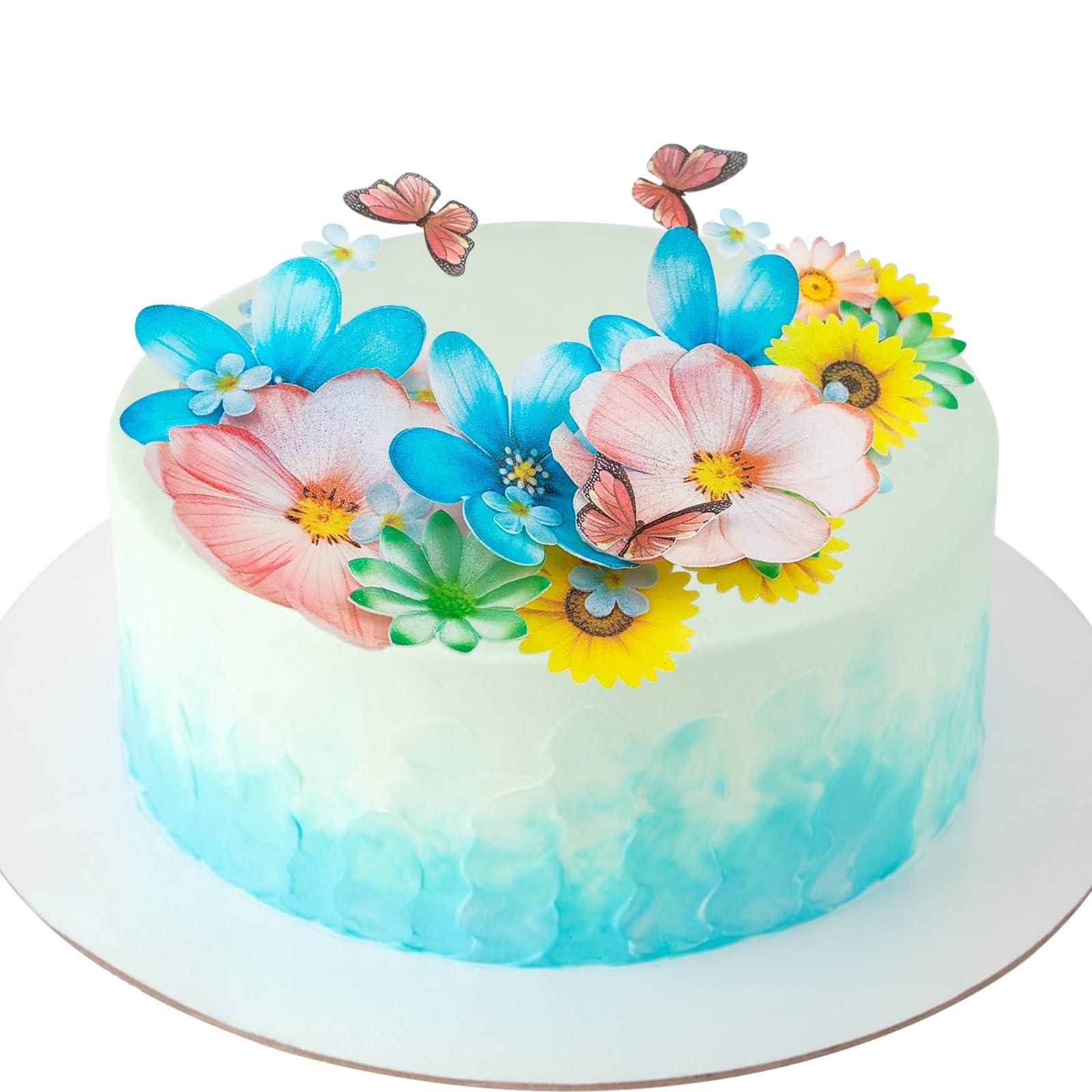 Morofme 55pcs Edible Flower Butterflies Cake Topper Wafer Paper Flower Cupcake Toppers Hawaiian Flower Cake Decorations Mixed Size for Tropical Luau Themed Birthday Baby Shower Party Supplies - Image 7
