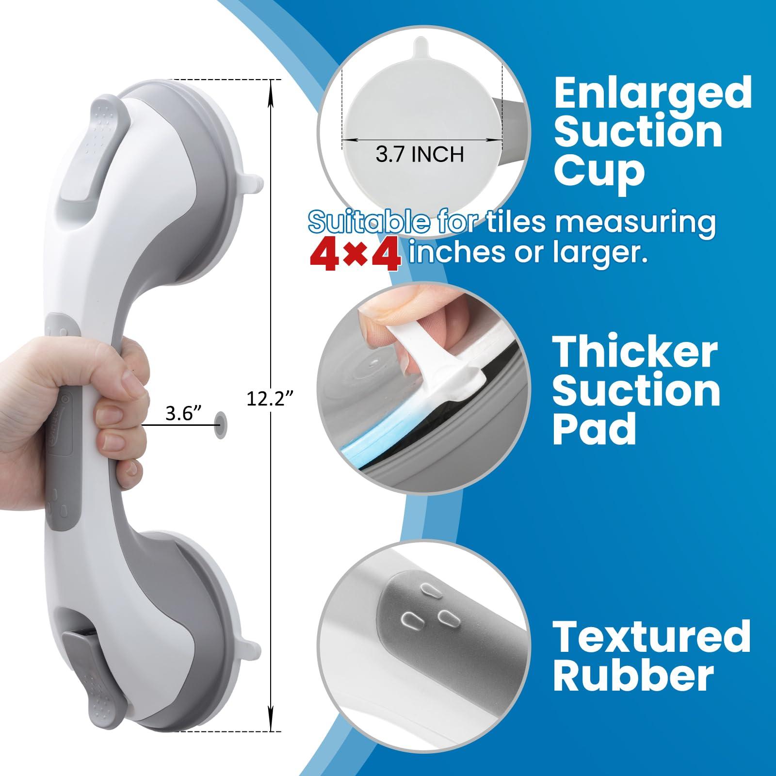 LEVERLOC Grab Bars for Bathtubs and Showers 2 Pack Suction Grab Bar, Heavy Duty 12 Inch Shower Handle Removable Bath Handrails for Seniors and Elderly, Bathroom Safety Grip No Drilling Waterproof Grey - Image 2
