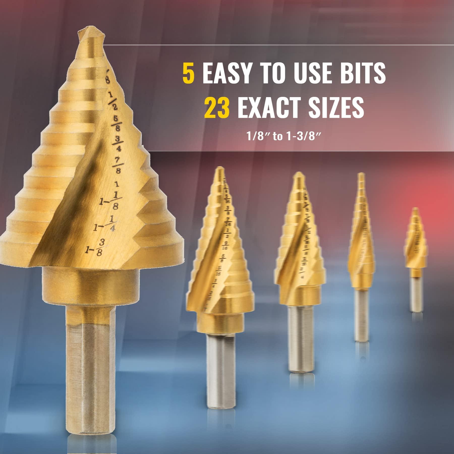 ZELCAN Step Drill Bits, HSS 5PCS Titanium Step Drill Bit Set, Spiral Grooved with Automatic Center Punch, Step bit Set for Sheet Metal with Aluminum Case, Multiple Hole Stepped up Bits for DIY Lovers - Image 4