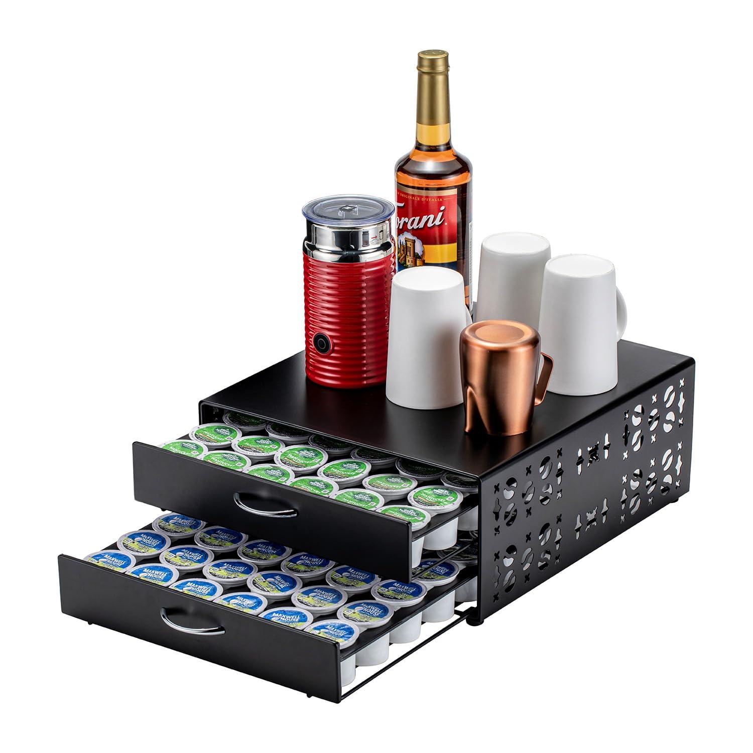 FlagShip K Cup Organizer Drawer 2 Tier Coffee Pod Holder for Keurig Pod Holder Save Space Countertop Kitchen (84 Pods Capacity)