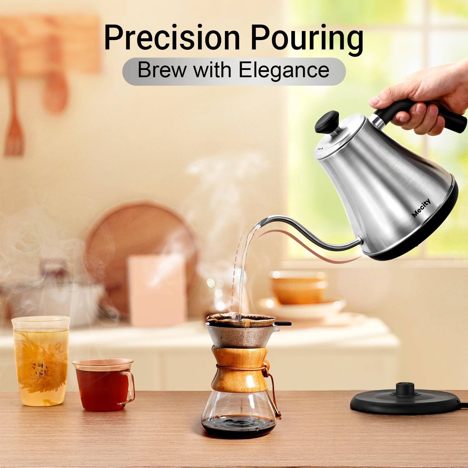 Mecity Electric Kettle Gooseneck Water Kettle Stainless Steel Tea Kettle Water Boiler Fast Heating, Auto Shut Off, 27 fl oz, 1000W, Stainless Steel - Image 3