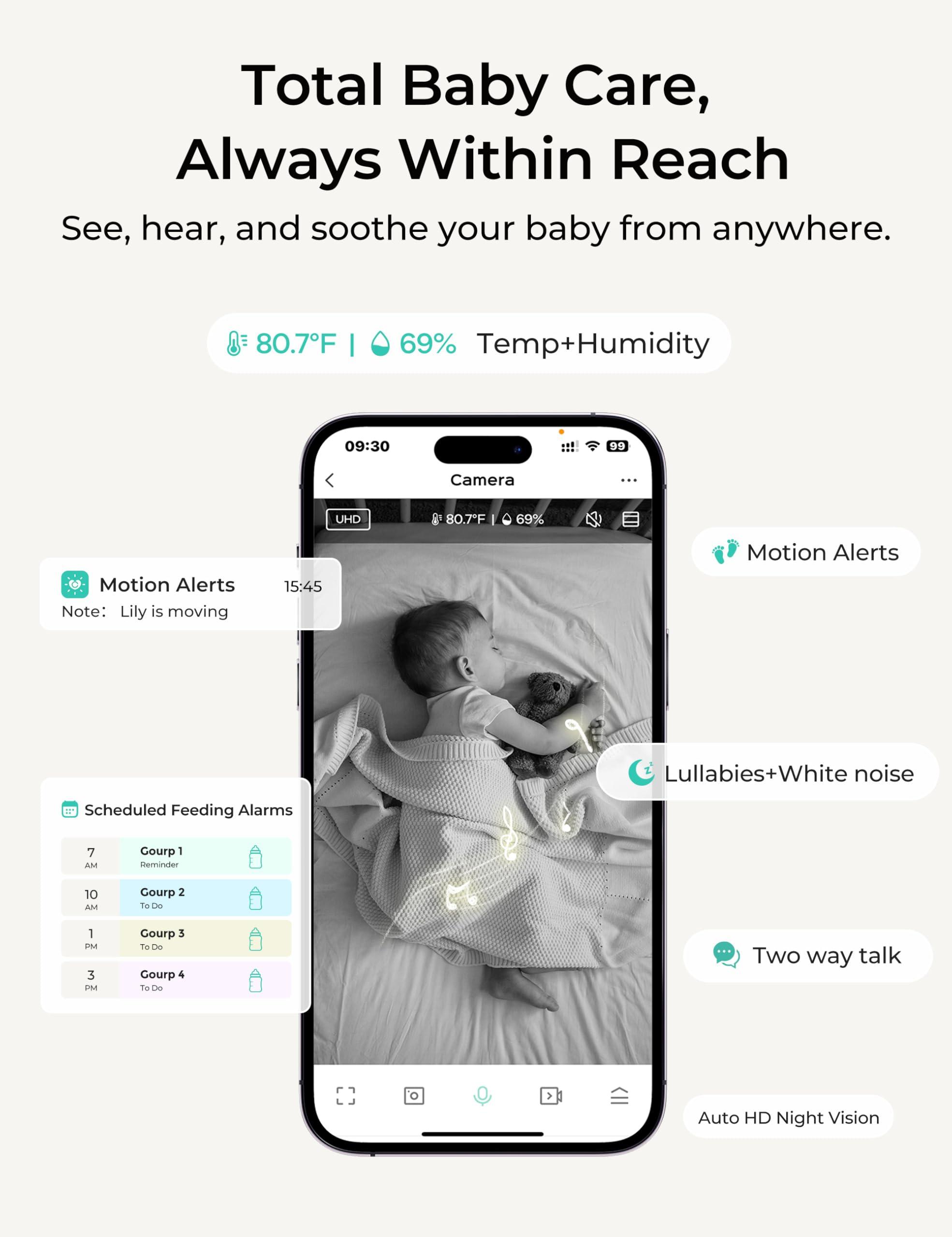Dr.Care VistaView Lite RB Smart WiFi Baby Monitor - 4” 720P Split Screen & 1080P Camera App Control, Motion Alerts, 2500mAh Removable Battery, HD Night Vision, 2-Way Talk, Multi-User, Triple Security - Image 4