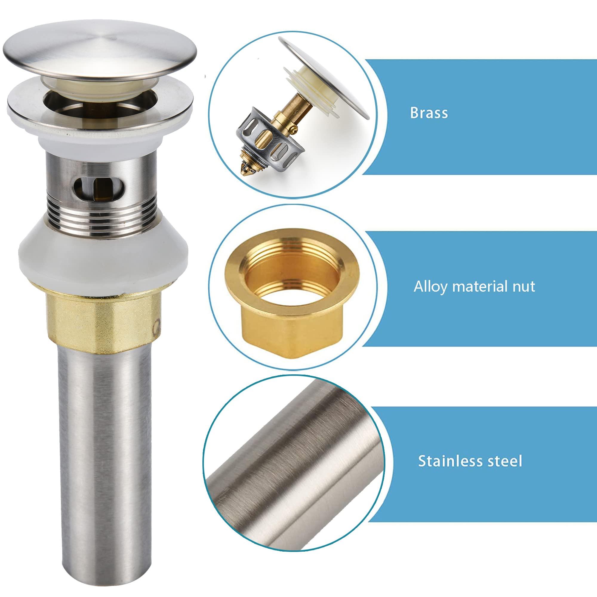 Rockgoya Bathroom Sink Drain,Drain Stopper Bathroom Sink with Overflow,Pop Up Drain Assembly with Detachable Strainer Basket,Built-in Anti-Clogging Strainer,Stainless Steel Brushed Nickel - Image 3