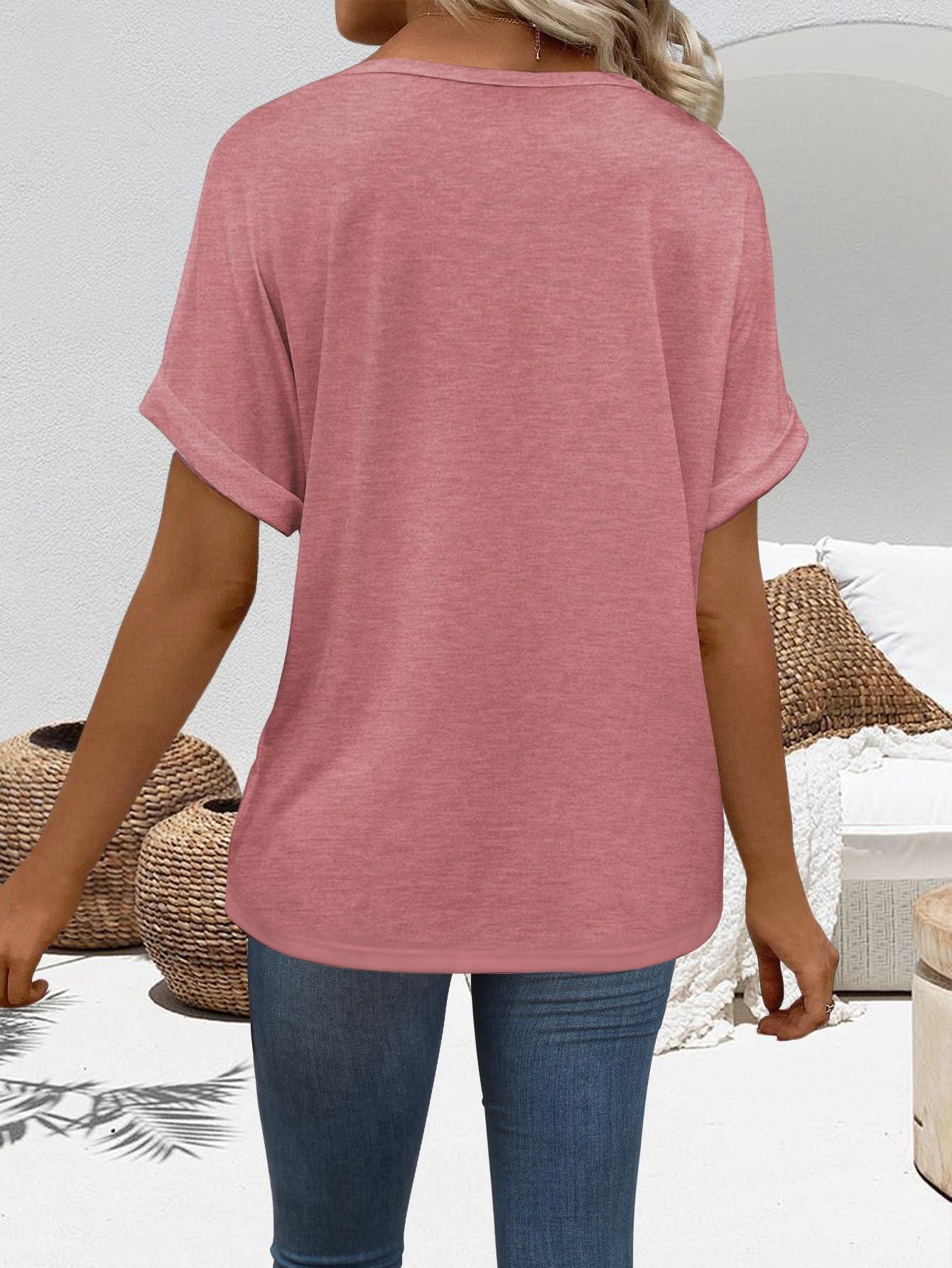 EyMuse T Shirts Short Sleeve V Neck Tees Womens Tops Beach Vacation Fashion Clothes 2025 Casual Summer Spring Outfits - Image 2