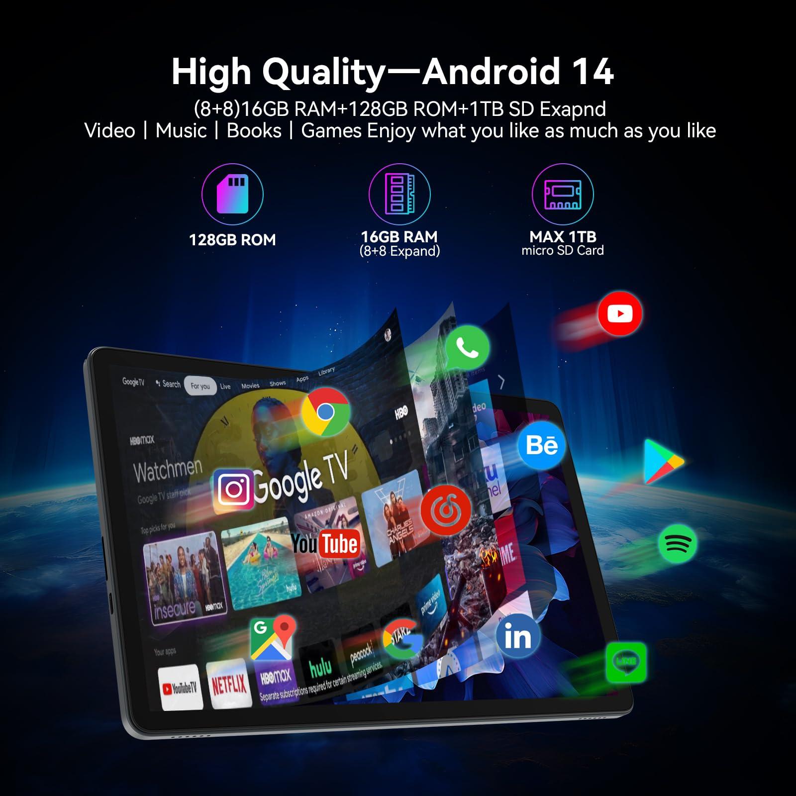 2025 Release 11 inch Tablet, Android 14 Tablets with Keyboard, 16(8+8)GB RAM 128GB ROM 1TB Expand, 2.4G/5G WiFi Tablet with BT 5.0, 13MP Camera, Octa-Core, 8000mAh, GPS, 11" Big Incell Screen-Gray - Image 3