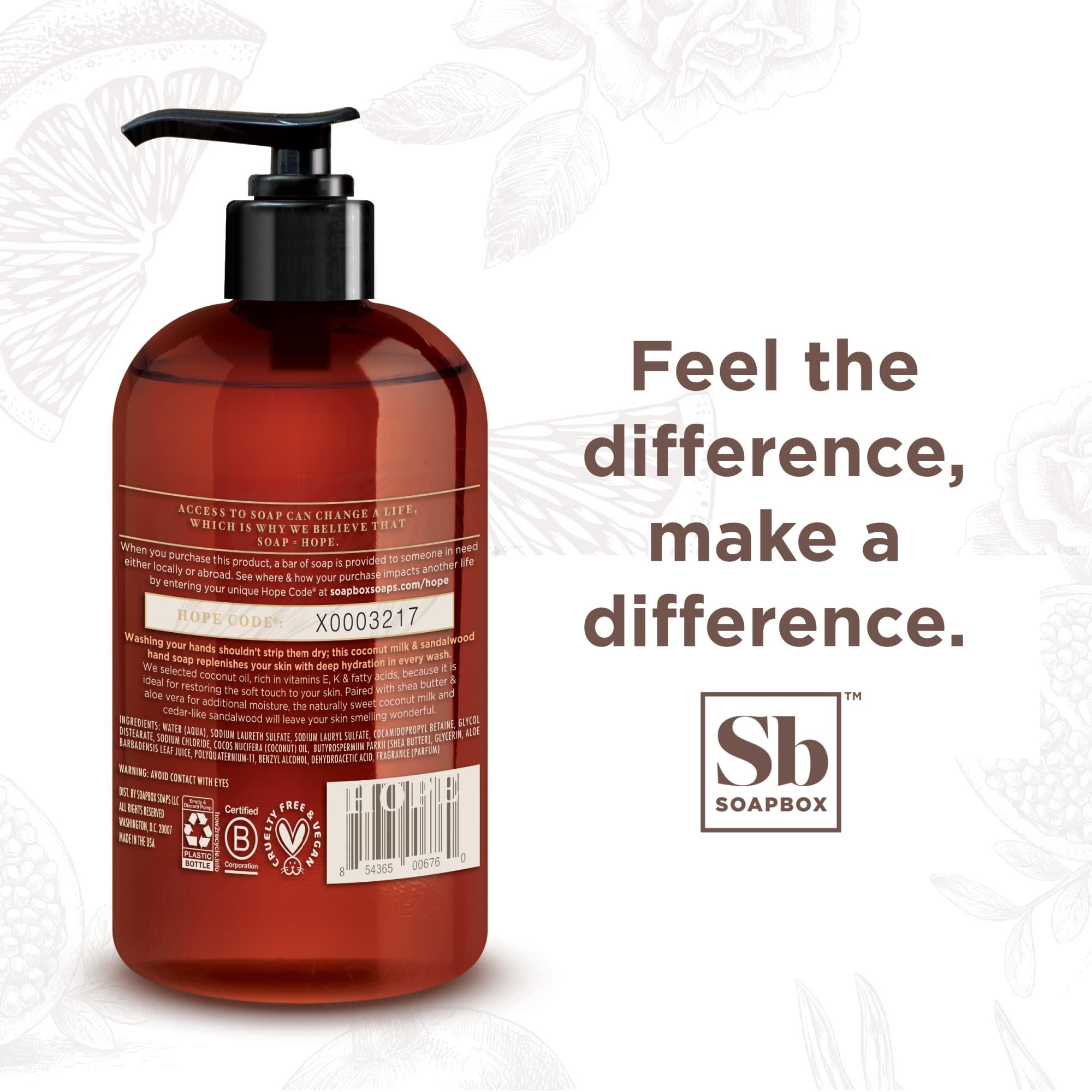 Soapbox Liquid Hand Soap, Coconut Milk & Sandalwood, Gentle & Moisturizing Hand Wash for Kitchen and Bathroom, Vegan & Cruelty Free Scented Hand Soap 12 Ounce Pump Bottles (Pack of 3) - Image 7