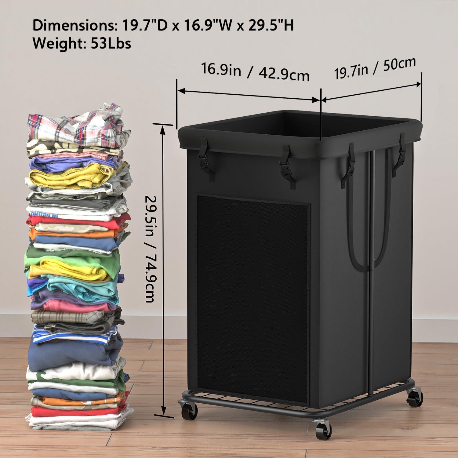 YKDIRECT 150L Large Laundry Hampers, Oxford Fabric Laundry Hampers Clothes Hampers, Metal Frame and Removable Bag Design with Wheels, Suitable for Bedroom, Bathroom, Dorm Room, Laundry Room (Black) - Image 2