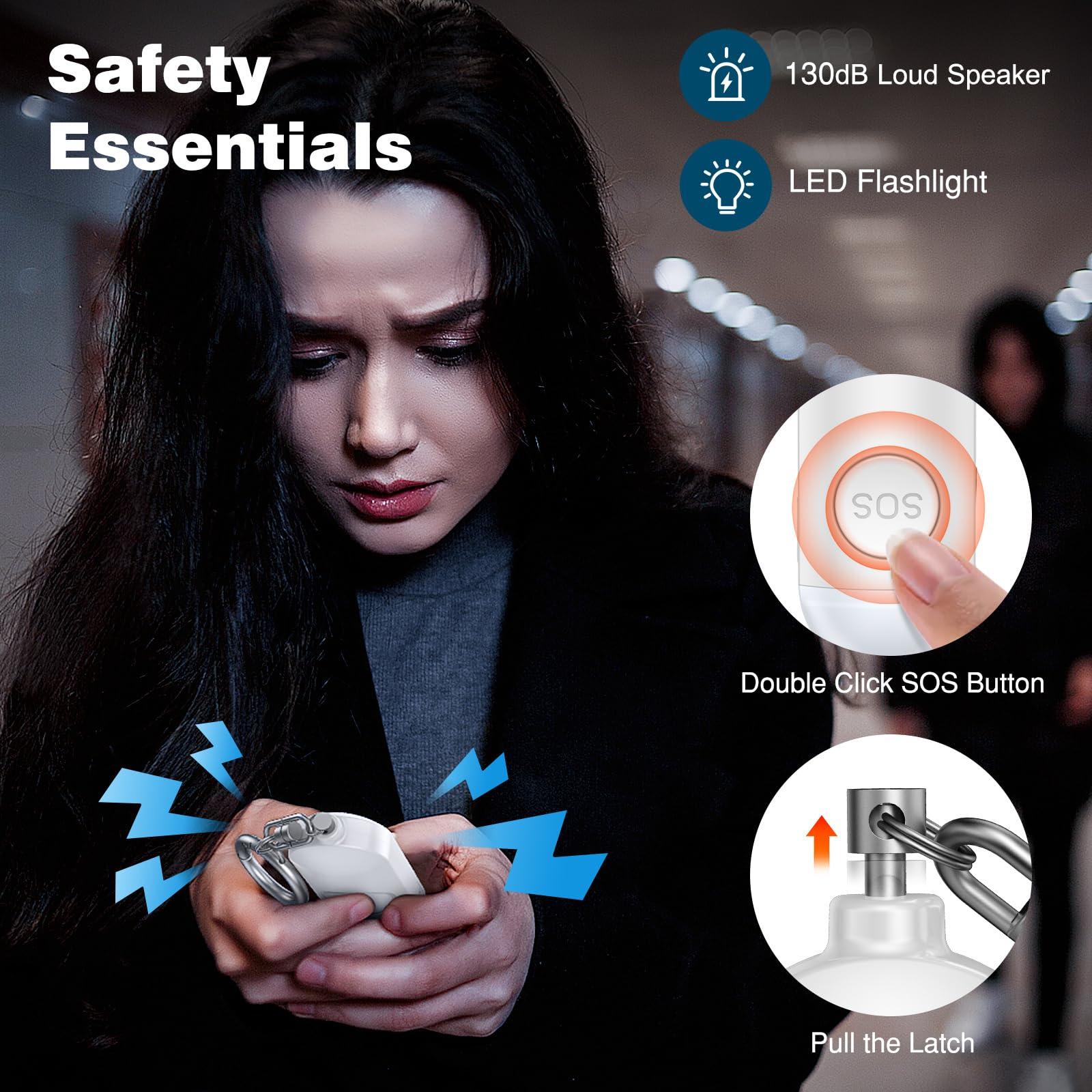 Personal Alarm for Women Rechargeable 130dB Loud Beeping Sound Siren LED Light Running Safety Keychain Finder Only for iPhone iOS Find My Air Smart Tag Locator Item Tracker Backpack Car Key Chains - Image 3