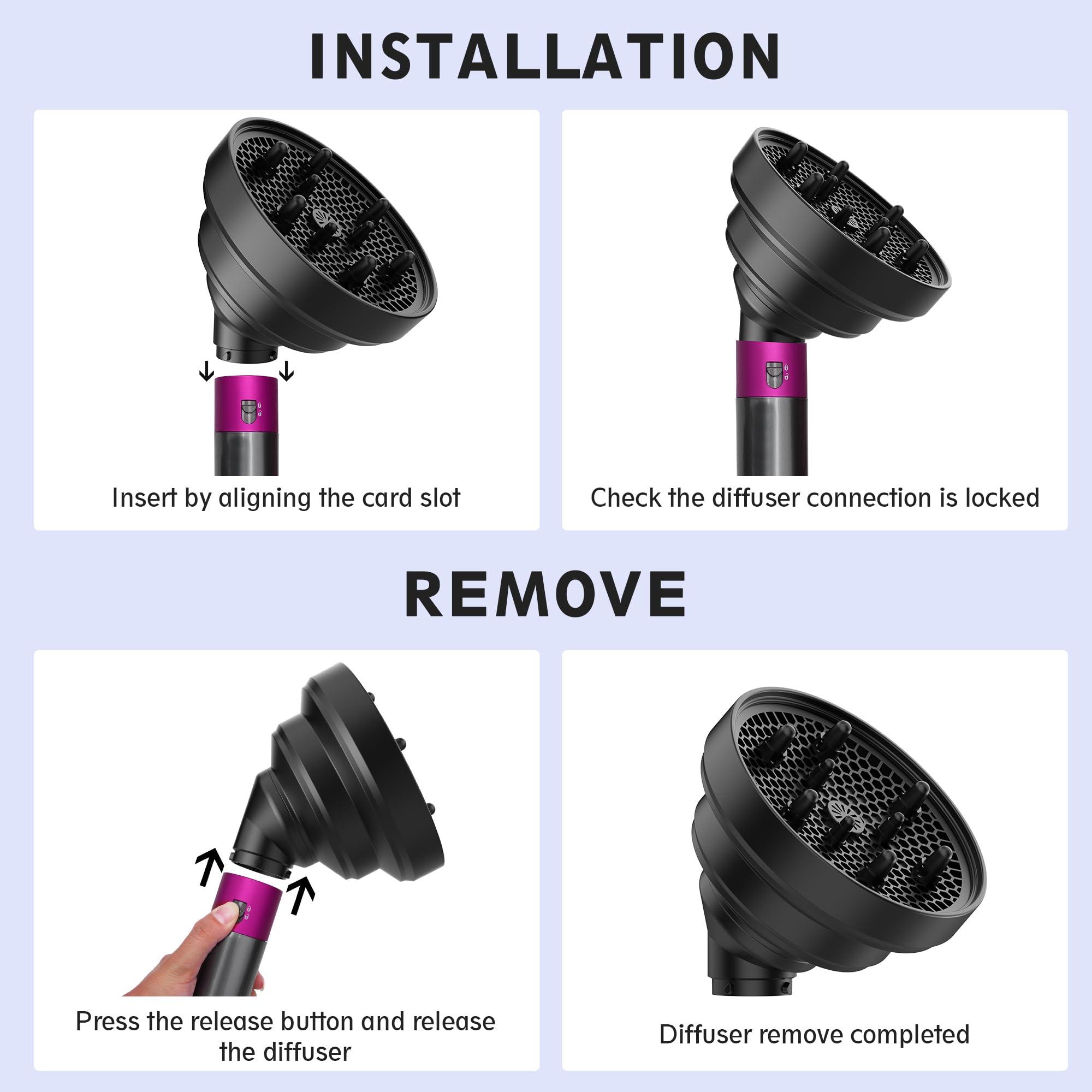 KingKam Upgraded Diffuser Attachment for Dyson Airwrap, Collapsible Foldable Hair Diffuser Nozzle for Airwrap, Converts for Dyson Airwrap to Hair Dryer, Travel and Portable - Black - Image 7