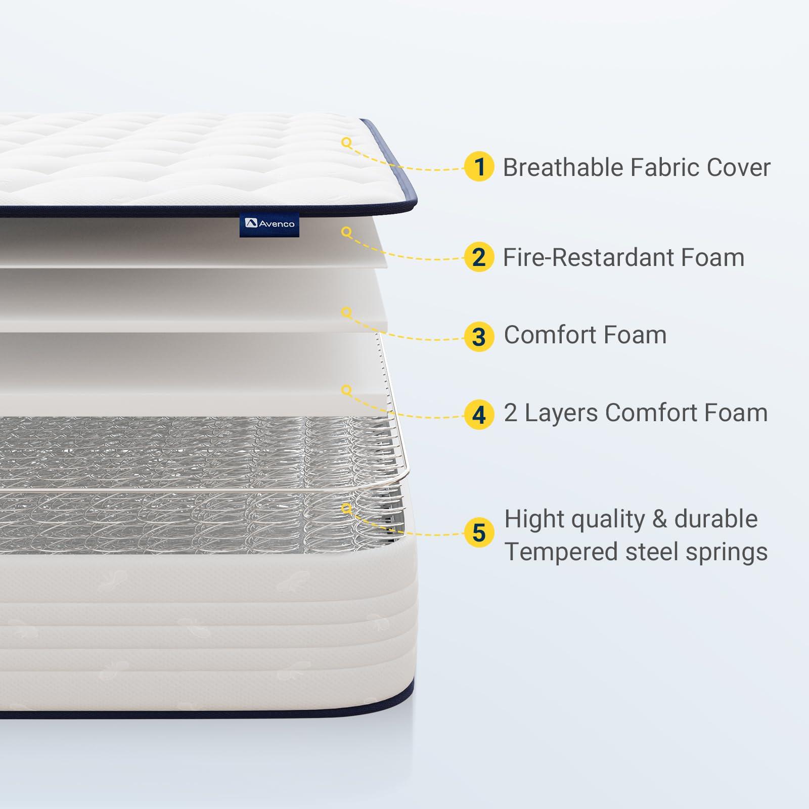 Avenco 8 Inch Twin Mattress, Foam and Spring Hybrid Mattresses in a Box, Medium Soft, Breathable Fabric & Adaptive Support, CertiPUR-US Certified, Twin Size Mattress in Guest and Kids Bedroom - Image 2