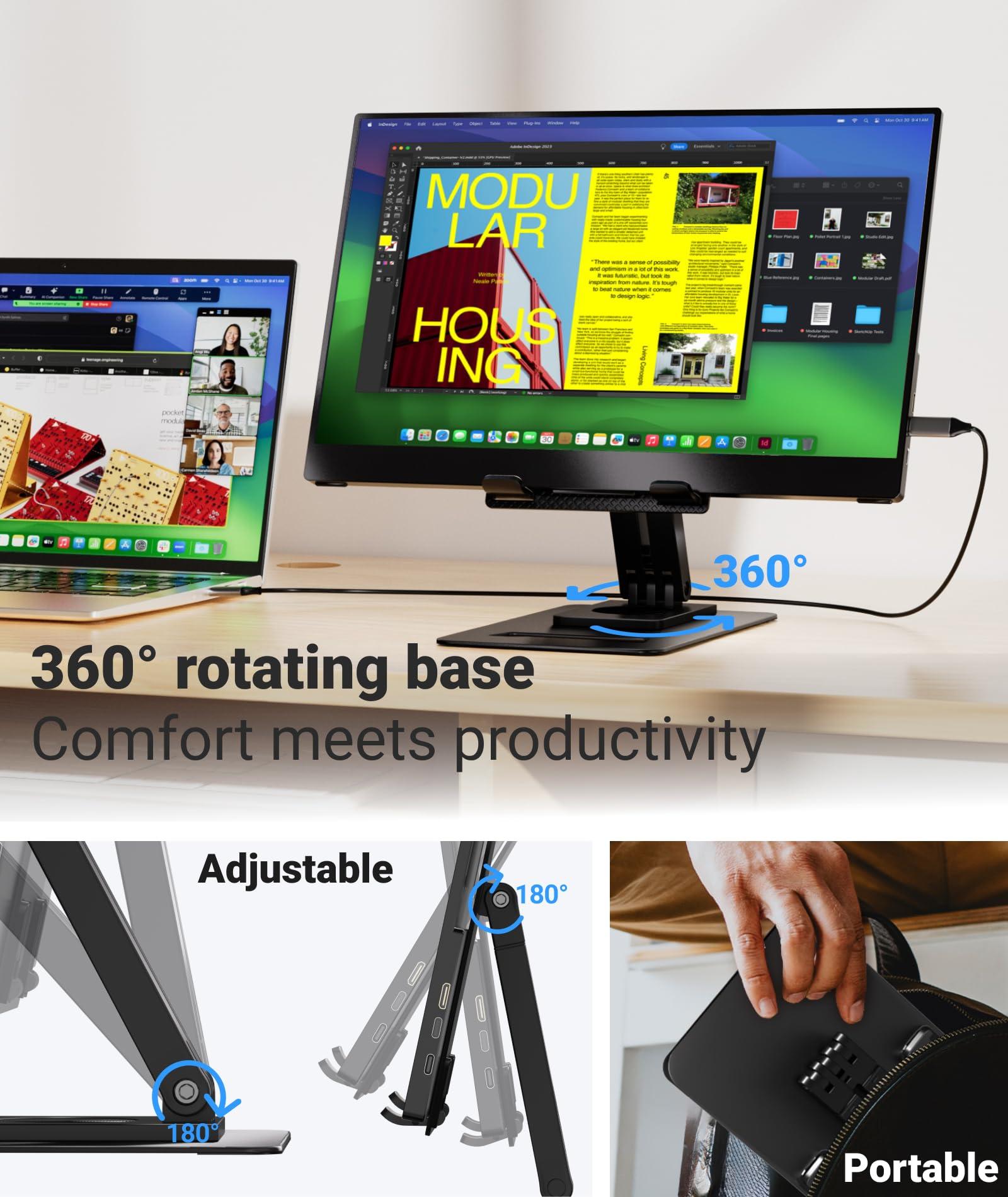 Ingnok Portable Monitor, Ultra Slim 15.6 Inch FHD IPS Laptop Screen Extender with Adjustable Stand, USB C Compatible, Ideal for Travel and Office - Image 4