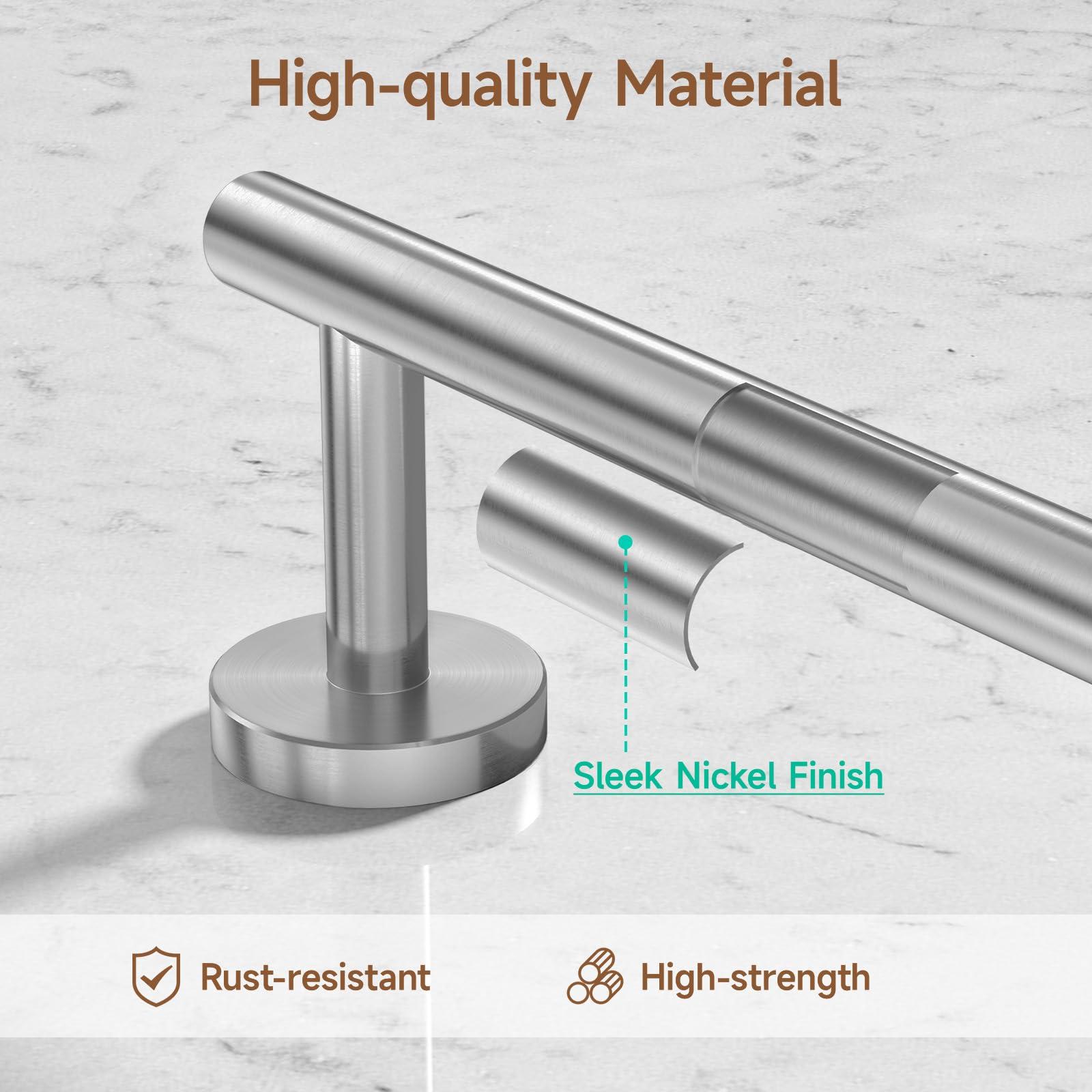USHOWER Brushed Nickel Bathroom Hardware Set, Modern 24-Inch Towel Bar Set Wall Mounted, Durable SUS304 Stainless Steel Bathroom Accessories Set, 4-Piece - Image 4