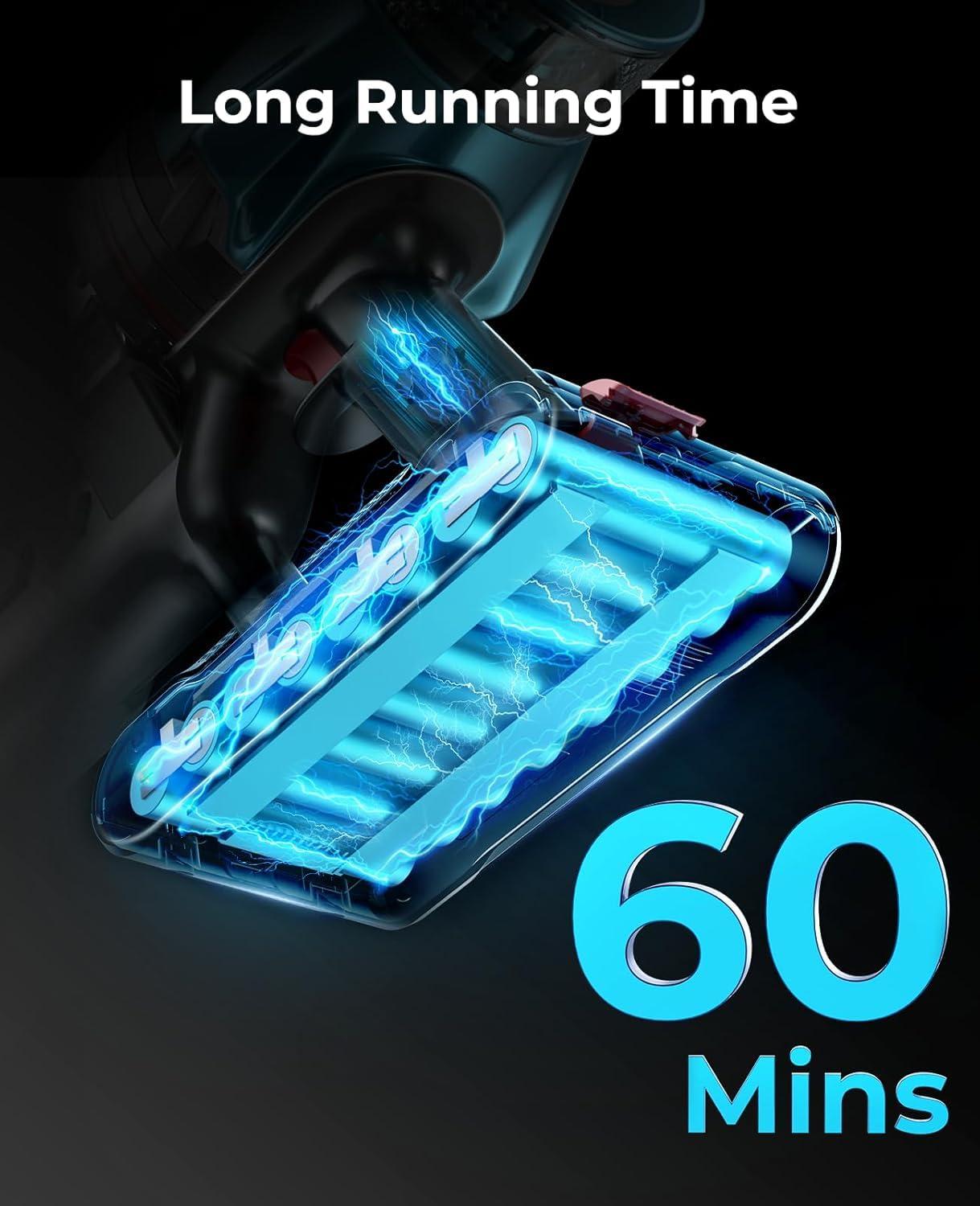 Cordless Vacuum Cleaner 550W/45Kpa, Stick Vacuum Cleaners 60 Mins Max Runtime with Charging Dock, Self-Standing Handheld Vacuum with Touch Display, 6-in-1 Vacuum Cleaner for Carpet/Hard Floor/Pet Hair - Image 3
