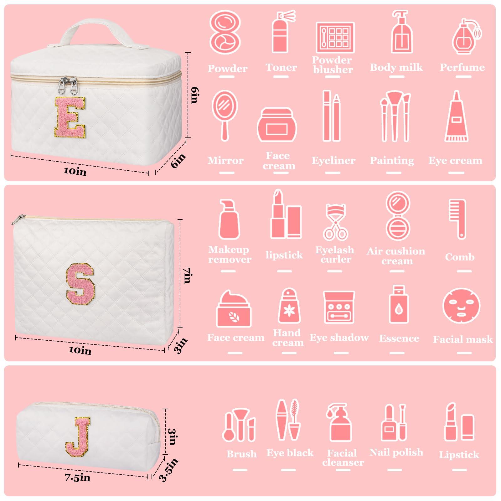 Makeup Bag, Quilted Make Up Bag,Large Initial Cosmetic Bag for Women, Cute Cotton Makeup Bags Set, Personalized Travel Toiletry Bag for Teen Girl Friend Sister Wife Girlfriend Gifts M - Image 4