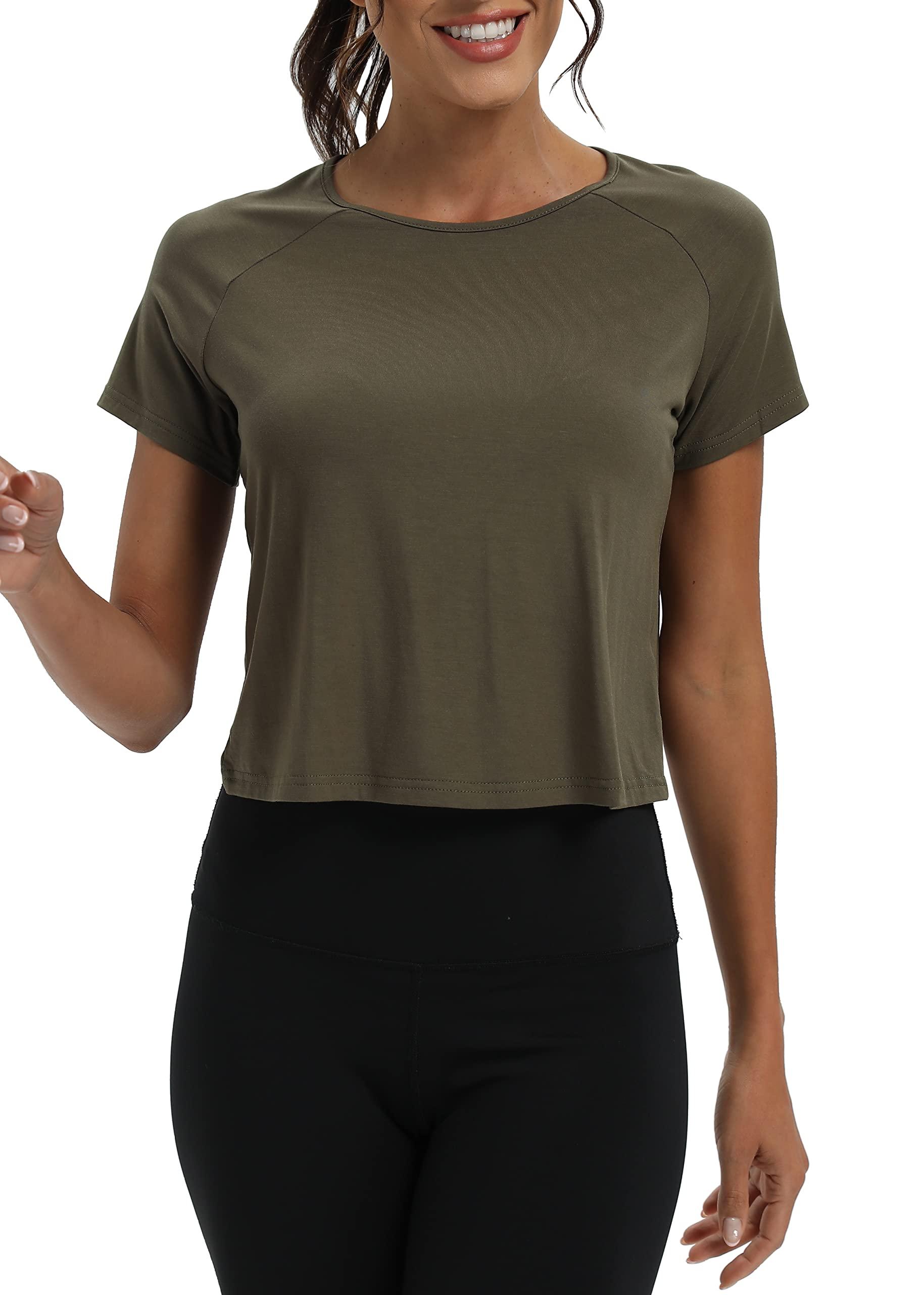 Mippo Workout Tops for Women Cropped Split Back Athletic Gym Exercise Shirts Loose Fit - Image 2
