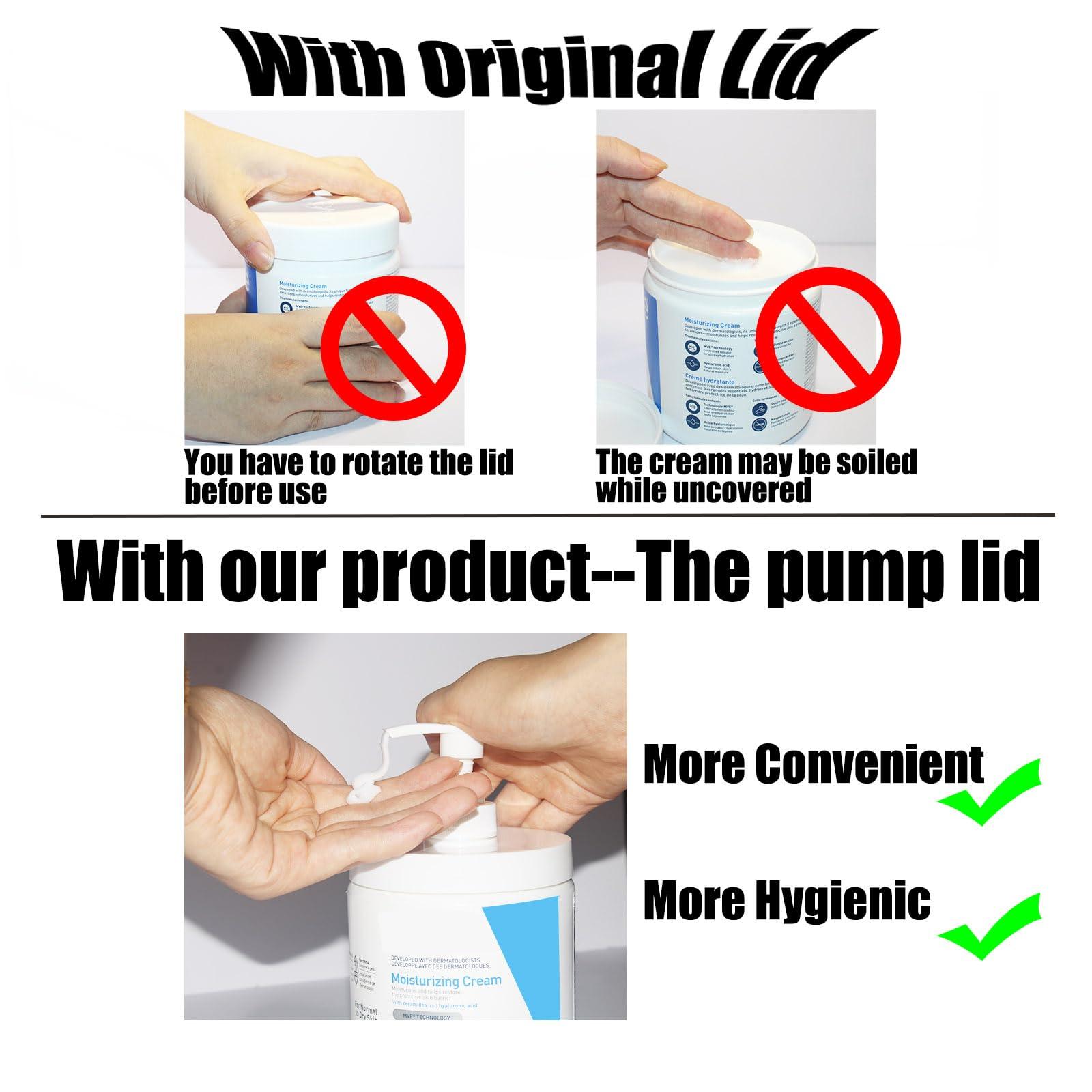 Pump Lid Compatible with CeraVe Moisturizing Cream 3.35"/8.5cm Opening, One-Touch Dispenser, Mess-Free Twist-On Design, 2 Pack with a Spatula, Skincare Organizer Essential - Image 3
