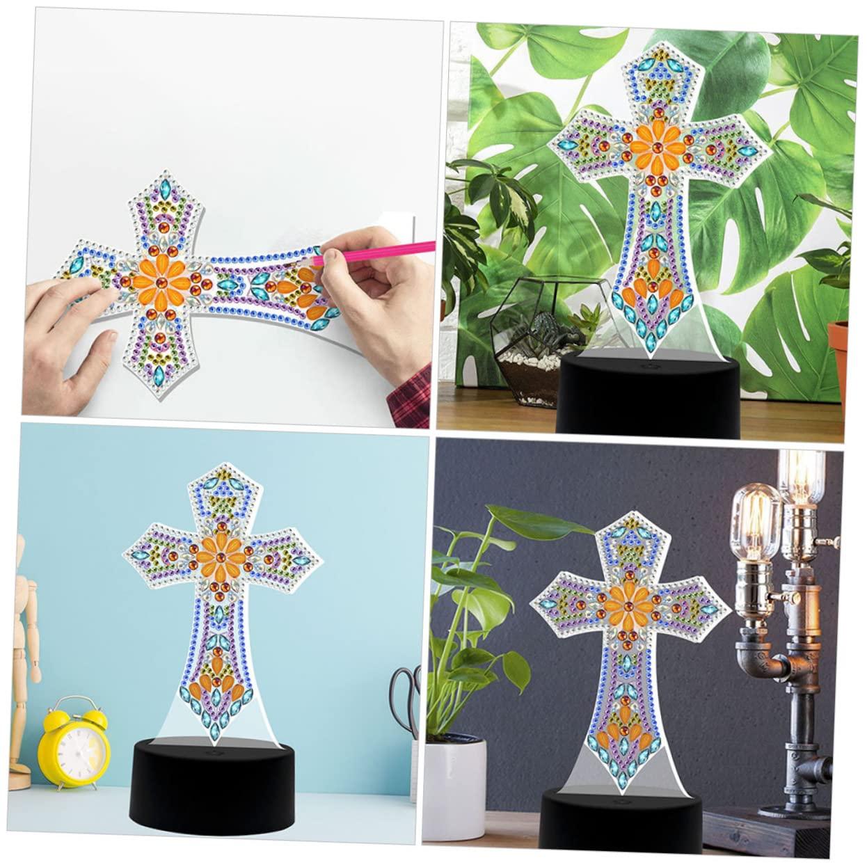 DOITOOL Cross Lamp Cross Light DIY Rhinestones Painting Crafts Religious Decorative Table Lamp Bedside Lamp Nursery Room Light Sleep Night Light Desk Shaped Drill Decorations - Image 9