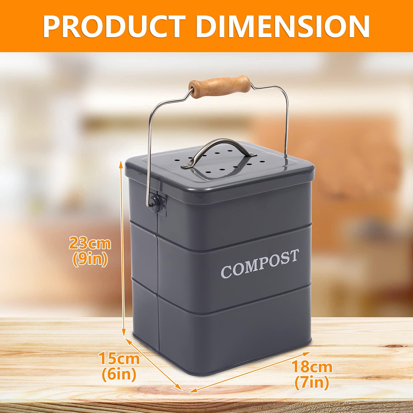 ayacatz Stainless Steel Compost Bin for Kitchen Countertop Compost Bin，1 Gallon, Kitchen Trash Can -Includes Charcoal Filter，Compost Bucket Kitchen Pail Compost with Lid-Gray - Image 7