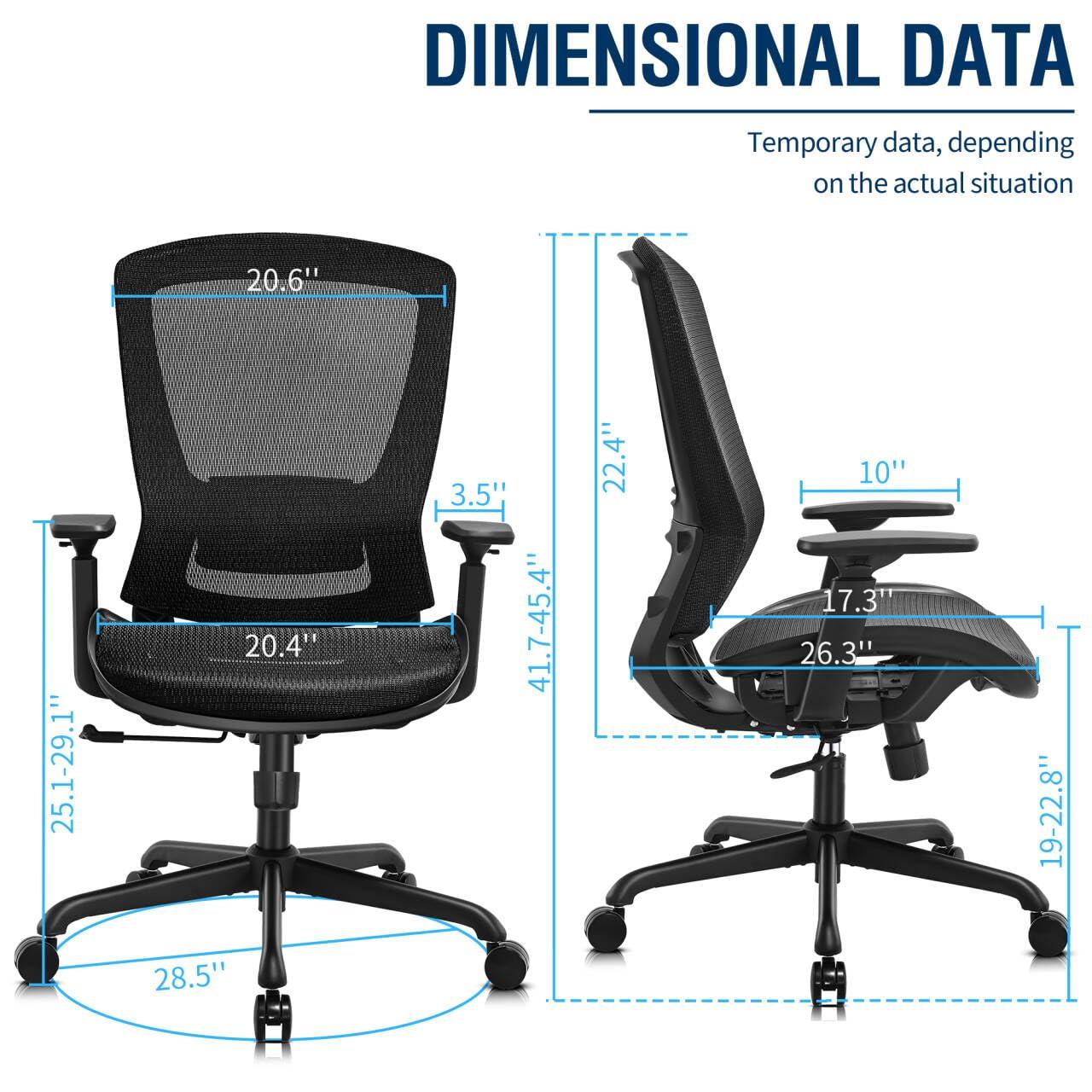 ELABEST Mesh Office Chair,Ergonomic Computer Desk Chair,Sturdy Task Chair- Adjustable Lumbar Support & Armrests,Tilt Function,Comfort Wide Seat,Swivel Home Office Chair (Black) - Image 3
