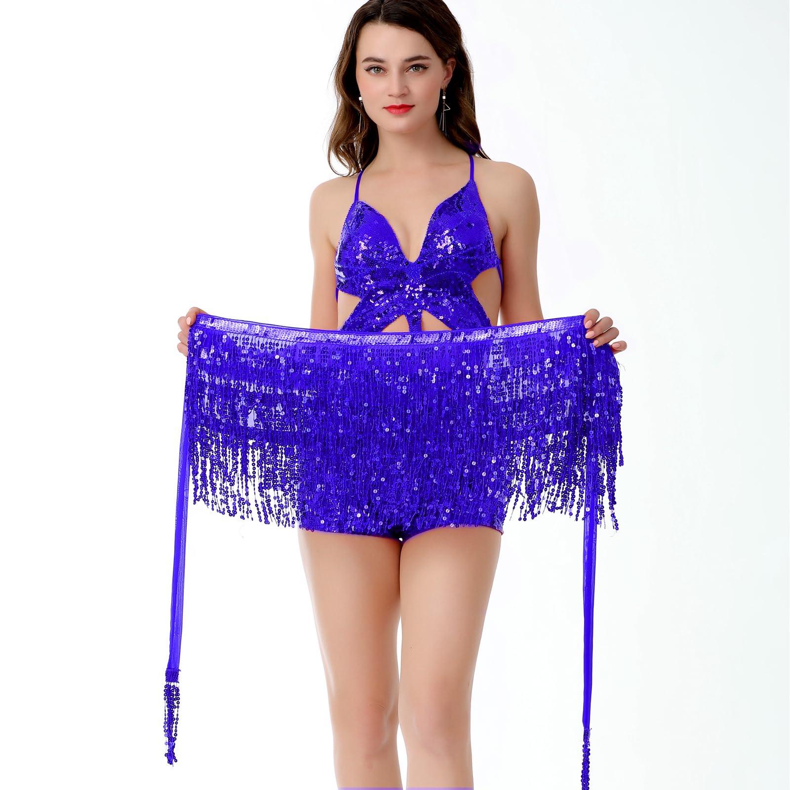 Women's Sequin Fringe Skirt Belly Dance Skirt Tassel Hip Scarf Multilayer for Halloween Party Festival Costume - Image 4