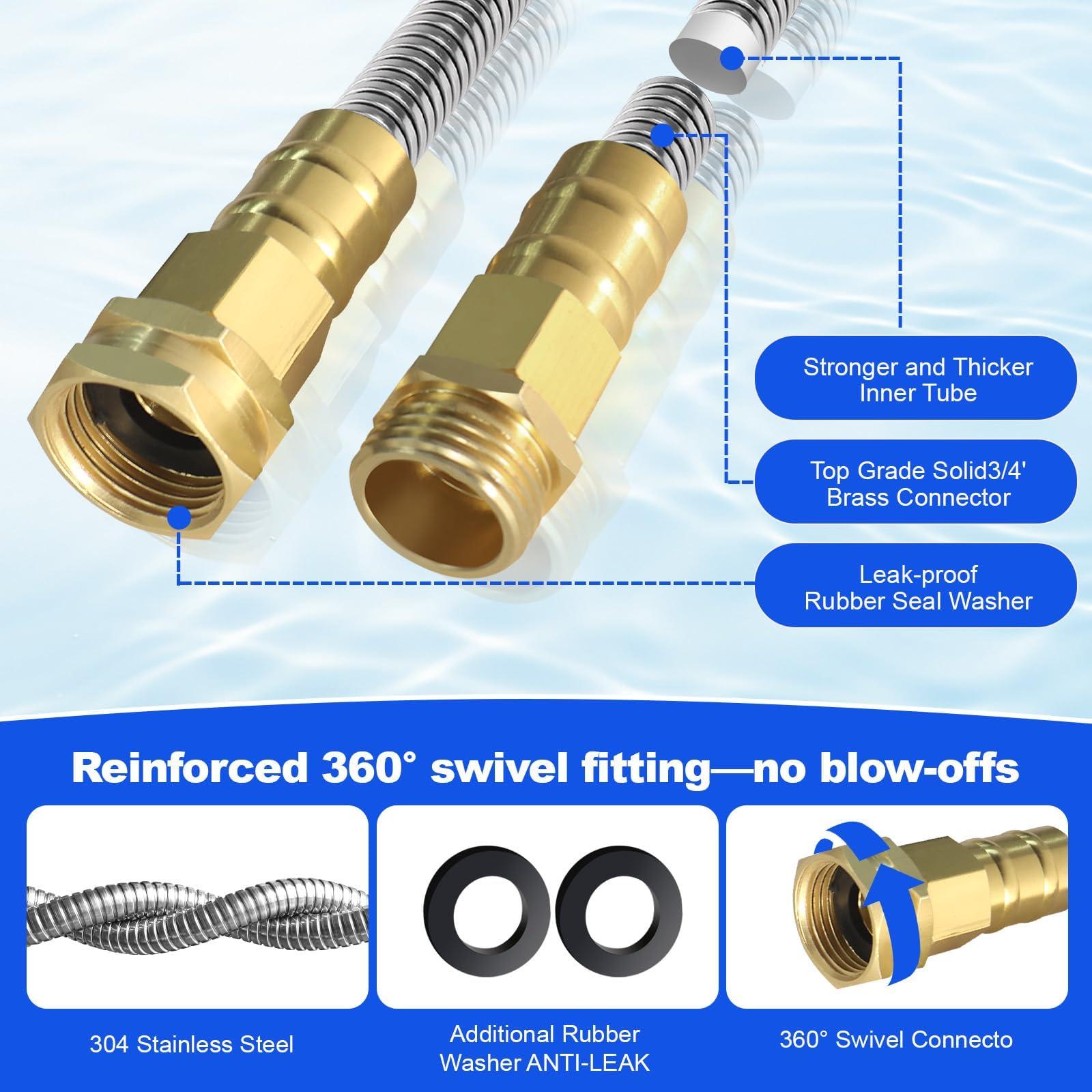 Holldoor Metal Garden Hose 50 ft – 304 Stainless Steel Water Hose with Nozzle Sprayer, Garden Hoses Flexible, Lightweight, No Kink, Heavy Duty for Outdoor (50 ft) - Image 4