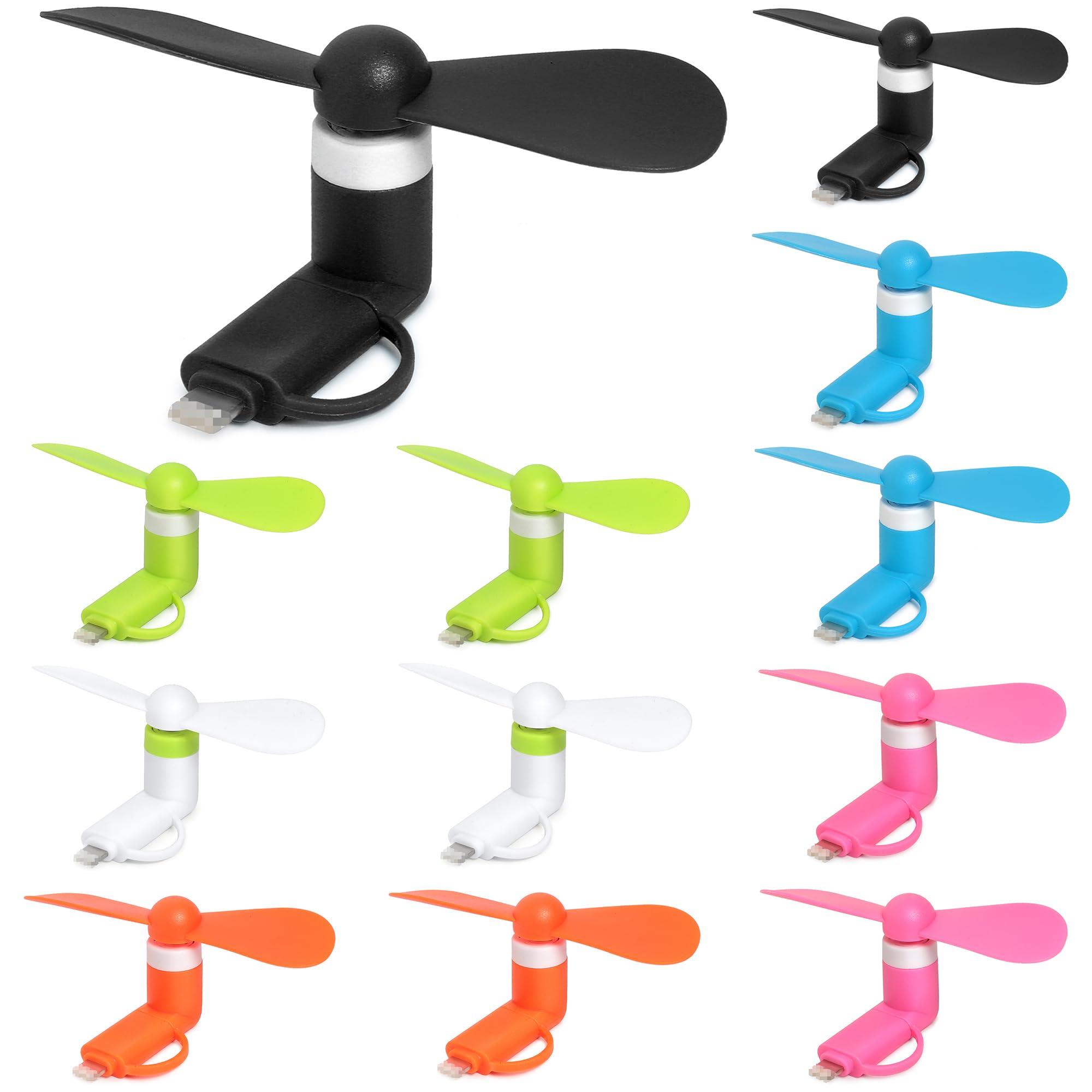 Mini Cell Phone Fan 12 Pack, 2-in-1 Fan Compatible for iPhone, iPad, Android Smartphone,Tablet Fit for Type C/Lightning Port Colorful and Powerful Cell Phone Summer Accessories