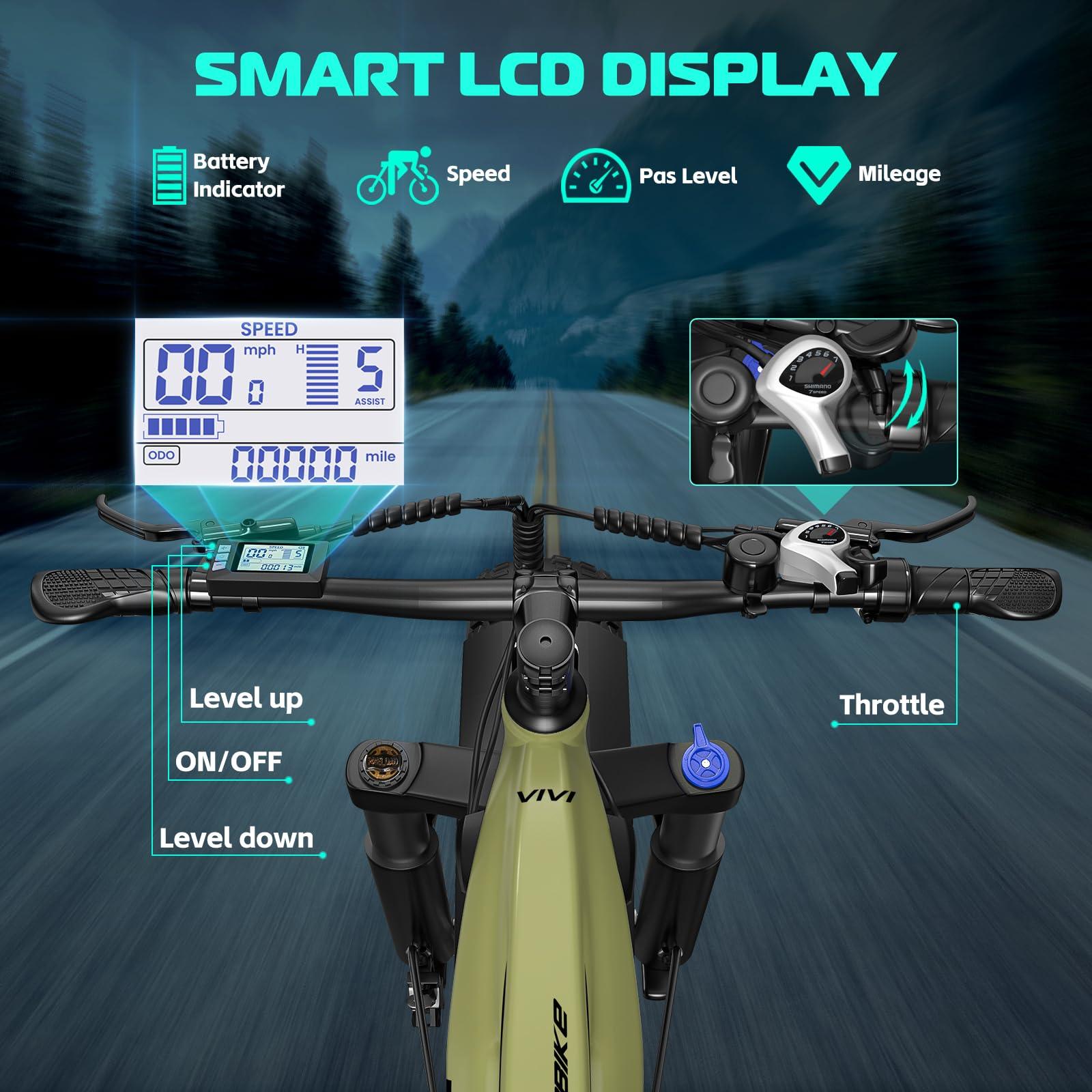 Vivi ACE01 Electric Bike for Adults, 26" x 4.0 Fat Tire Ebike, 1475W Peak Motor Torque Sensor Electric Mountain Bike, 25MPH Electric Bicycle with 48V 15AH Battery, Hydraulic Brake, UL 2849 Certified - Image 7