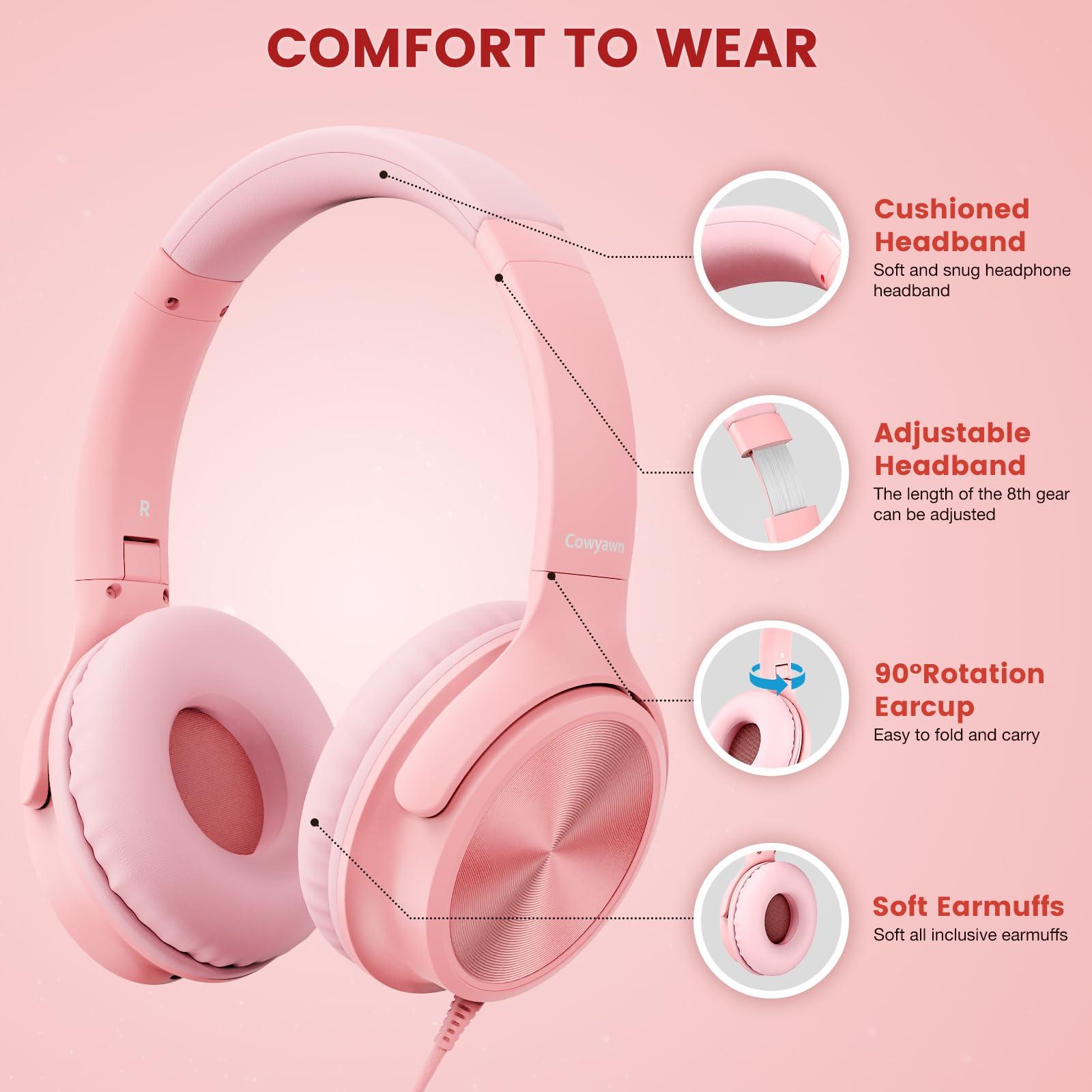 Cowyawn USB C Headphones Wired, Over Ear USB C Wired Headphones with Microphone, Volume Control, HD Stereo Sound, Foldable USB Type C Headphones for Adult/Teens/Chromebook/Laptop/Computer/iPhone,Pink - Image 3
